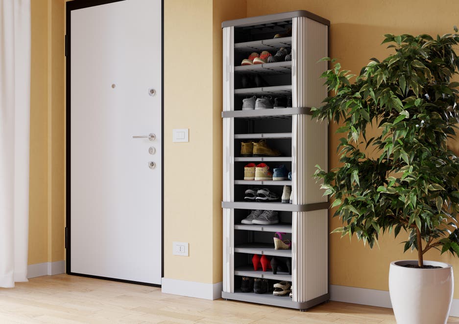 85206419 Armario alto baldas de resina 59x170x36 cm color gris 6 puertas correderas