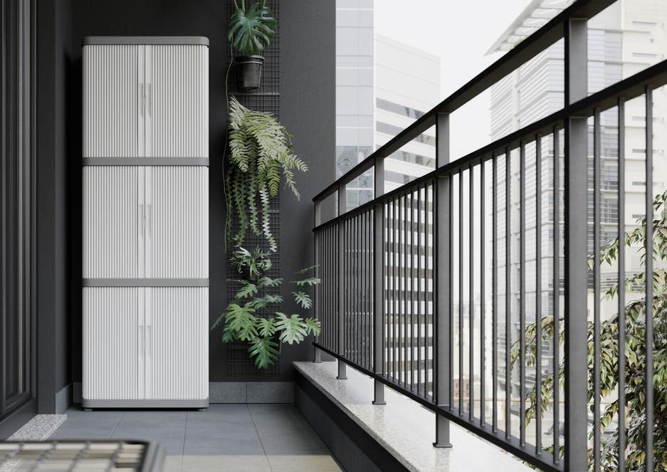 85206419 Armario alto baldas de resina 59x170x36 cm color gris 6 puertas correderas