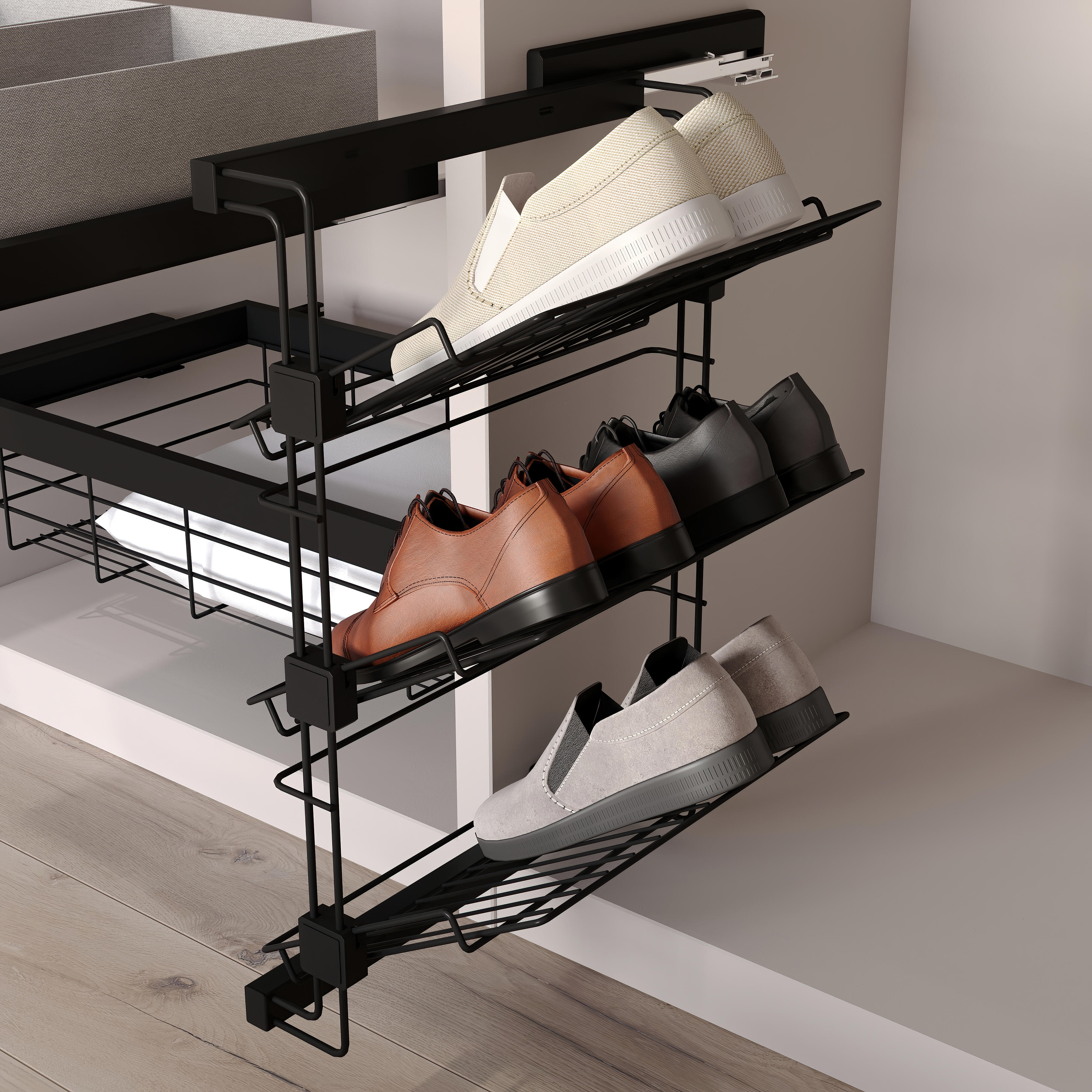 Zapatero extraíble lateral Emuca Quartz negro para 6 pares 28-32x66x45 cm - 4