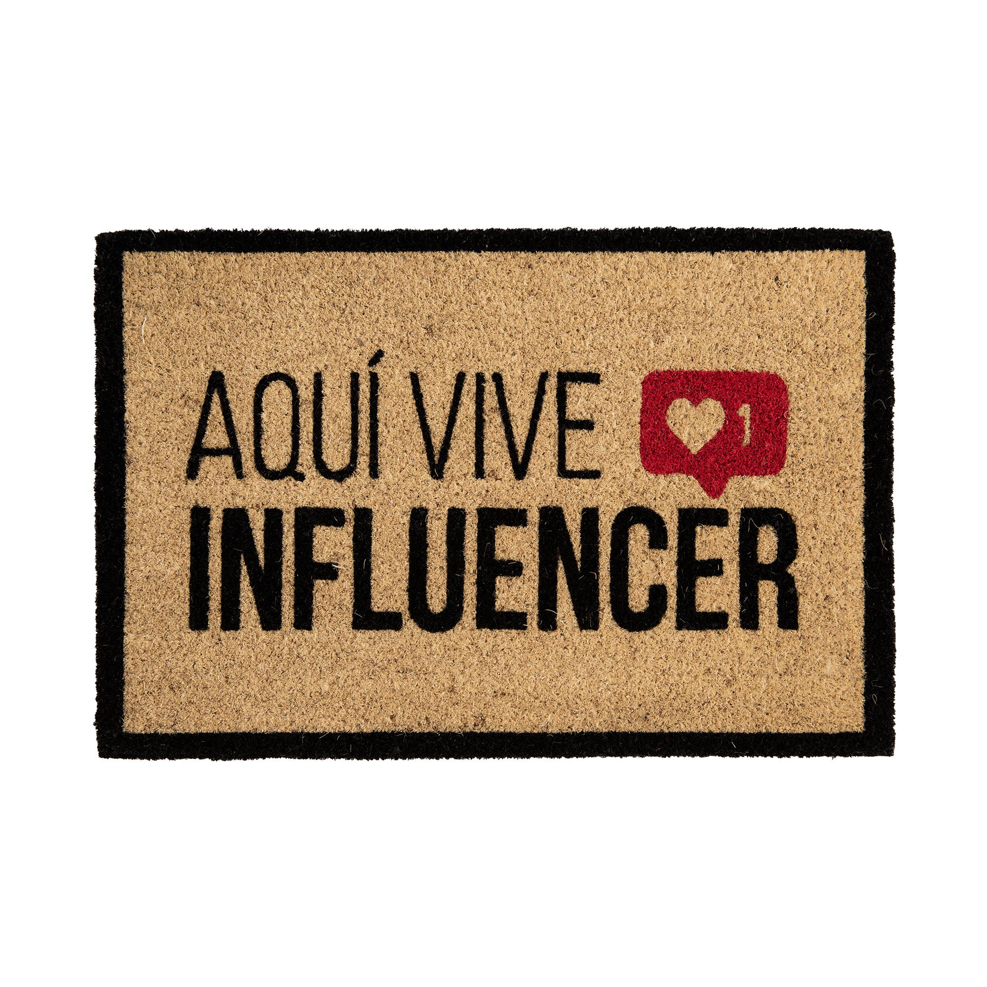 Felpudo coco aquí vive 1 influencer beige, negro, rojo 40 x60 cm
