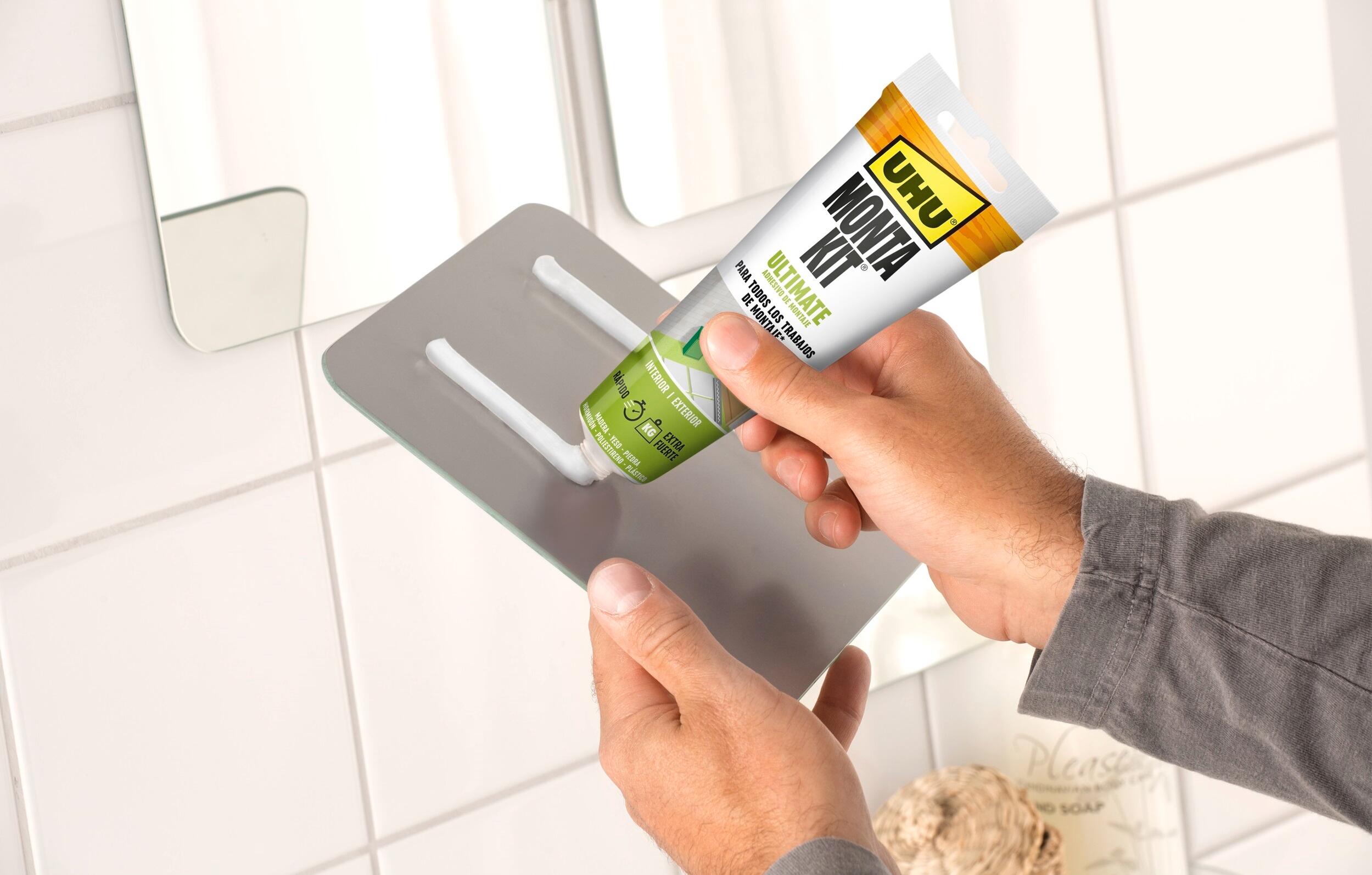 Adhesivo de montaje UHU Montakit Ultimate 165 gr blanco para madera, PVC, mármol, resistente al calor, resistente a las heladas, resistente a las vibraciones, impermeable, goma elástica. Para fijar un material a una superficie. - 2