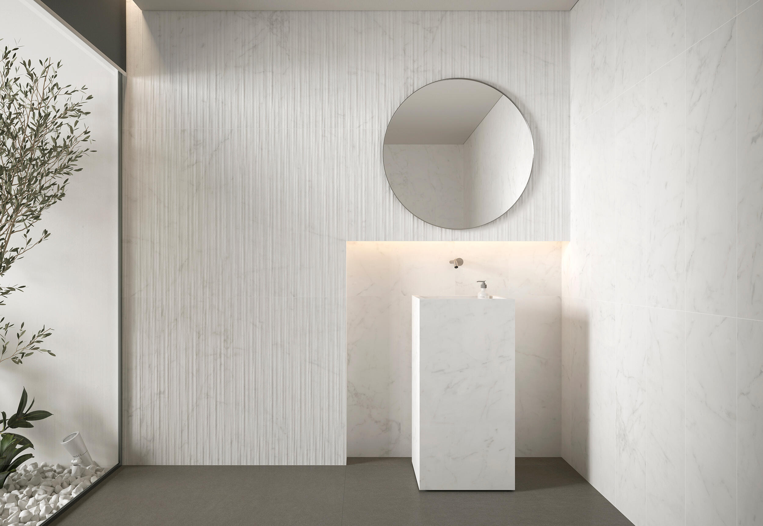 Azulejo cerámico Statuario efecto relieve blanco relieve 30x90 cm - 2