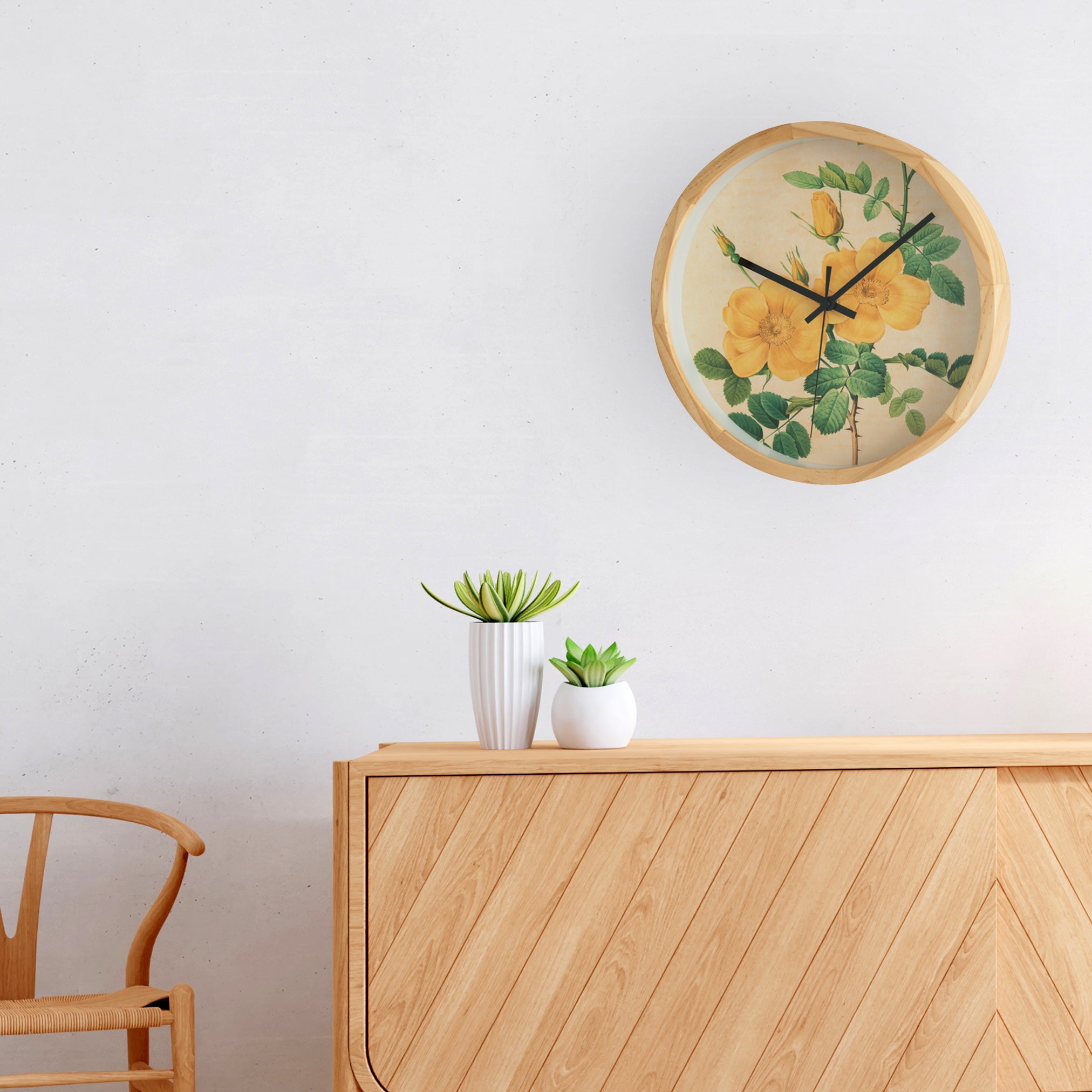 Reloj de pared redondo madera Flores amarillas de 30 cm - 2