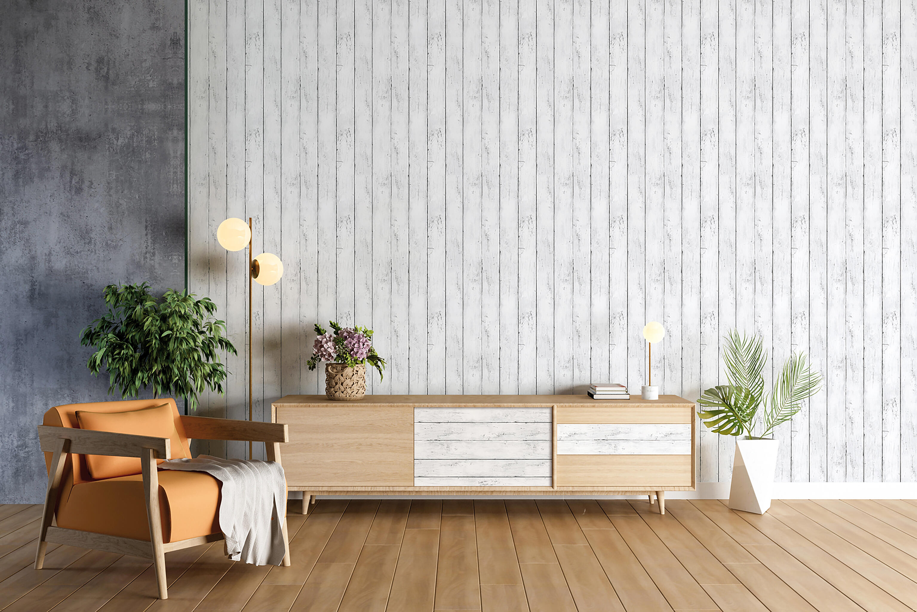 Adhesivo decorativo en rollo PVC Imitación material Madera Tablero color Blanco mate. De 0.90 x 2.80 m. Recomendado: para decorar una pared o un objeto. LHD - 3