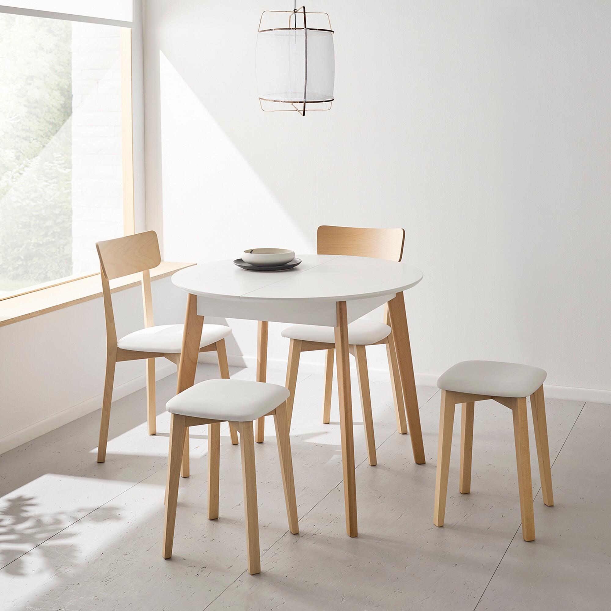 Taburete bajo de cocina Zoe armazón haya color natural y asiento michigan blanco - 6