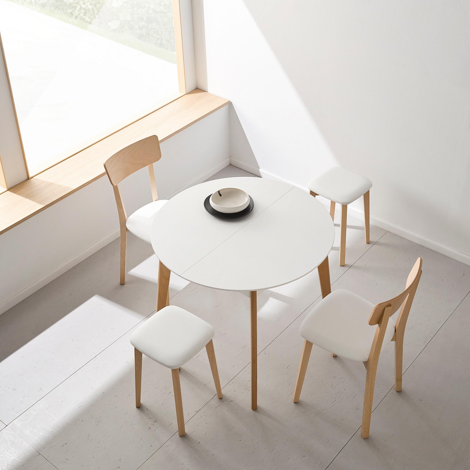 Taburete bajo de cocina Zoe armazón haya color natural y asiento michigan blanco - 5