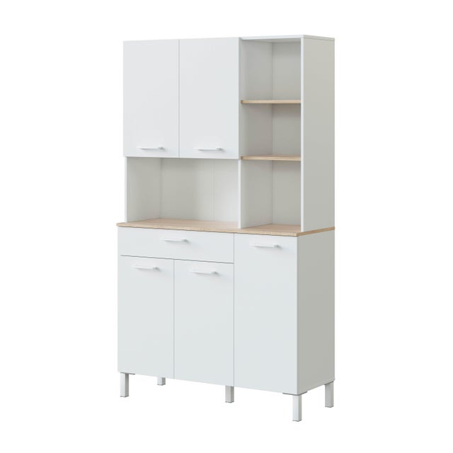 Alacena cocina alto KIRA blanco/roble 5 puertas + 1 cajón 186 x 108 x 40 cm