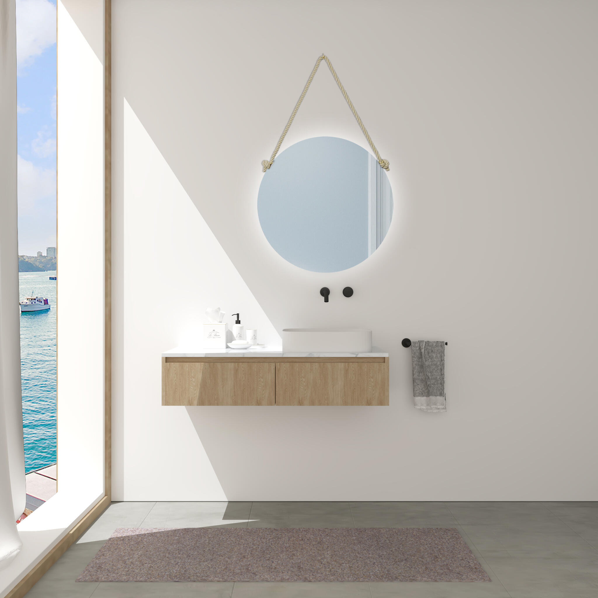 Espejo de baño con luz led frontal vintage led , 60x60cm