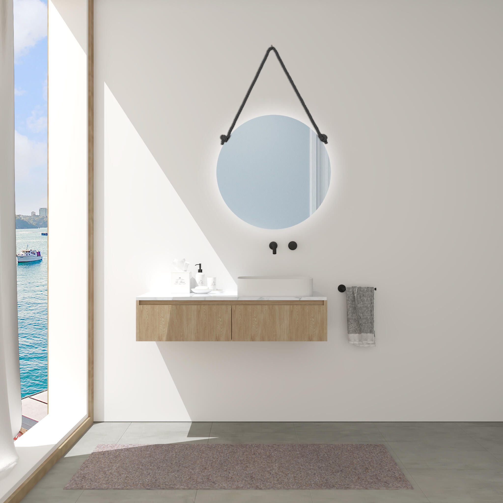 Espejo de baño con luz led frontal vintage led , negro 60x60cm