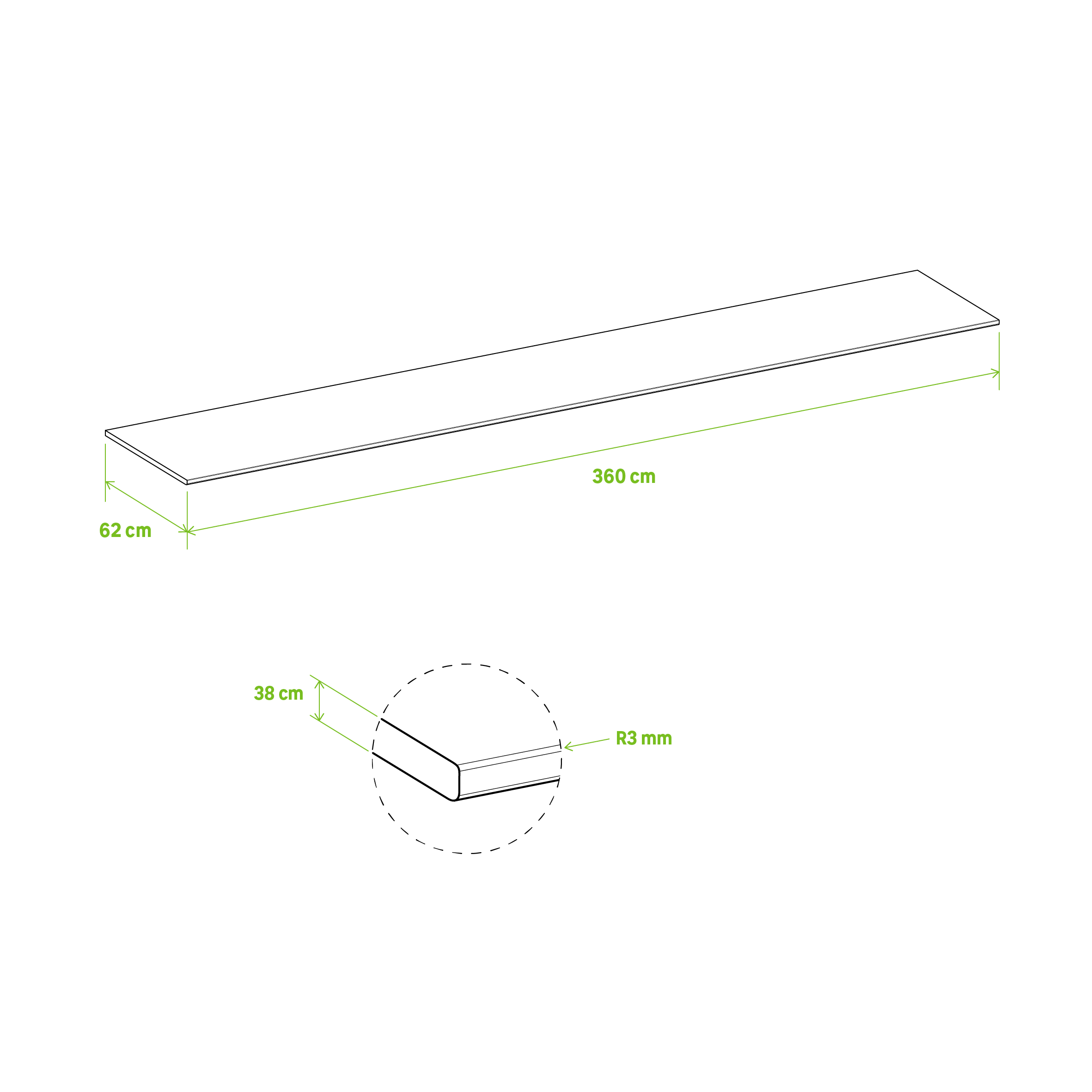 Encimera de cocina laminada Tokyo gris oscuro 360x62 cm espesor 38mm - 3