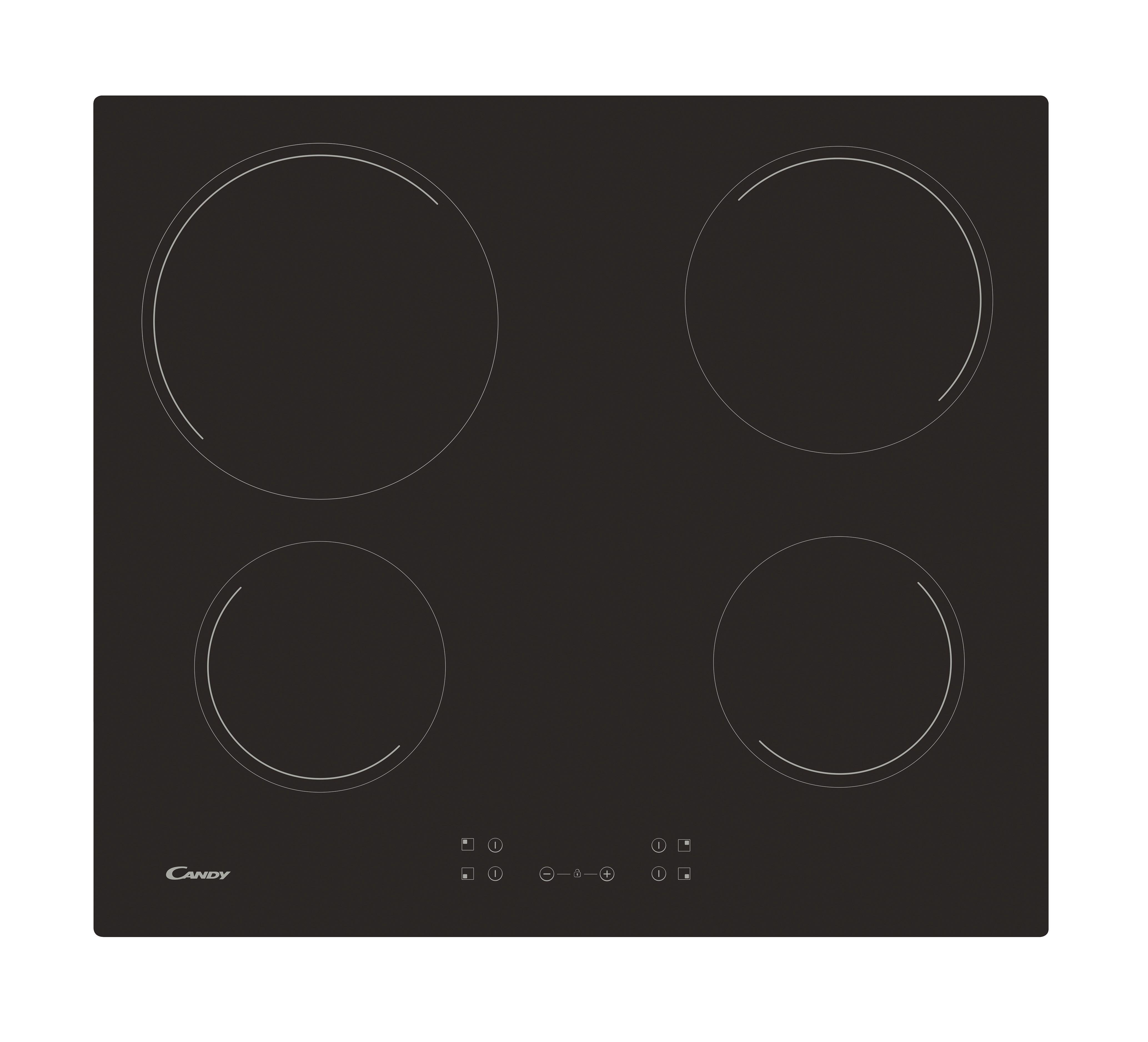placa vitroceramica candy idea ch64ccb4u2 con 4 zonas de coccion zona grande de 21cm 6500 w negro 60cm