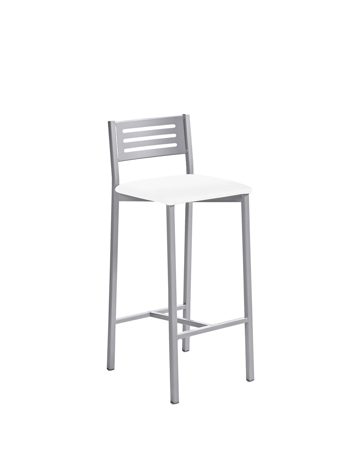 Taburete kelsa medio de estructura metal con respaldo y asiento blanco 33x66cm