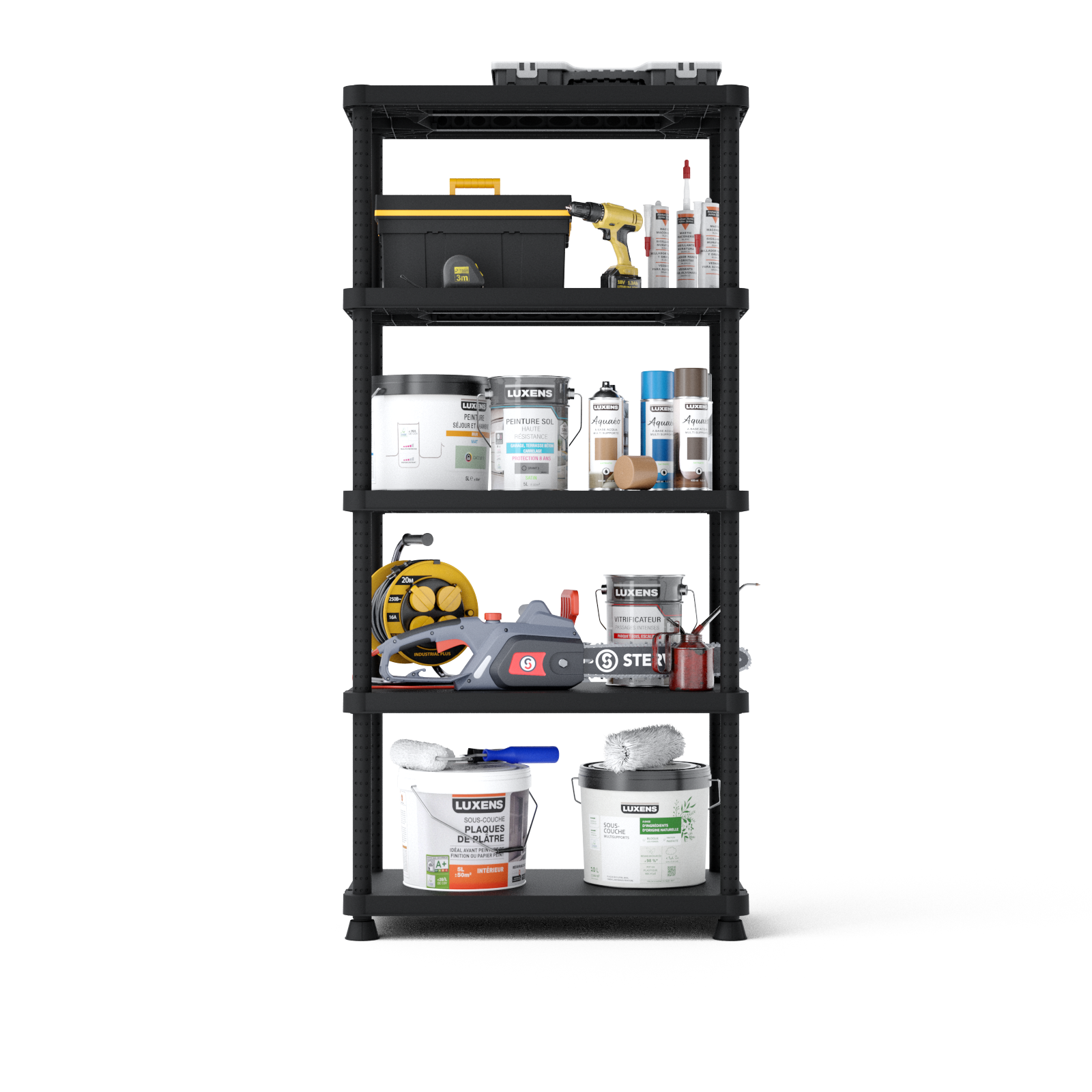 Scaffale in kit 5 ripiani L 90 x P 45 x H 187.5 cm nero, portata per ripiano 50 kg - 7