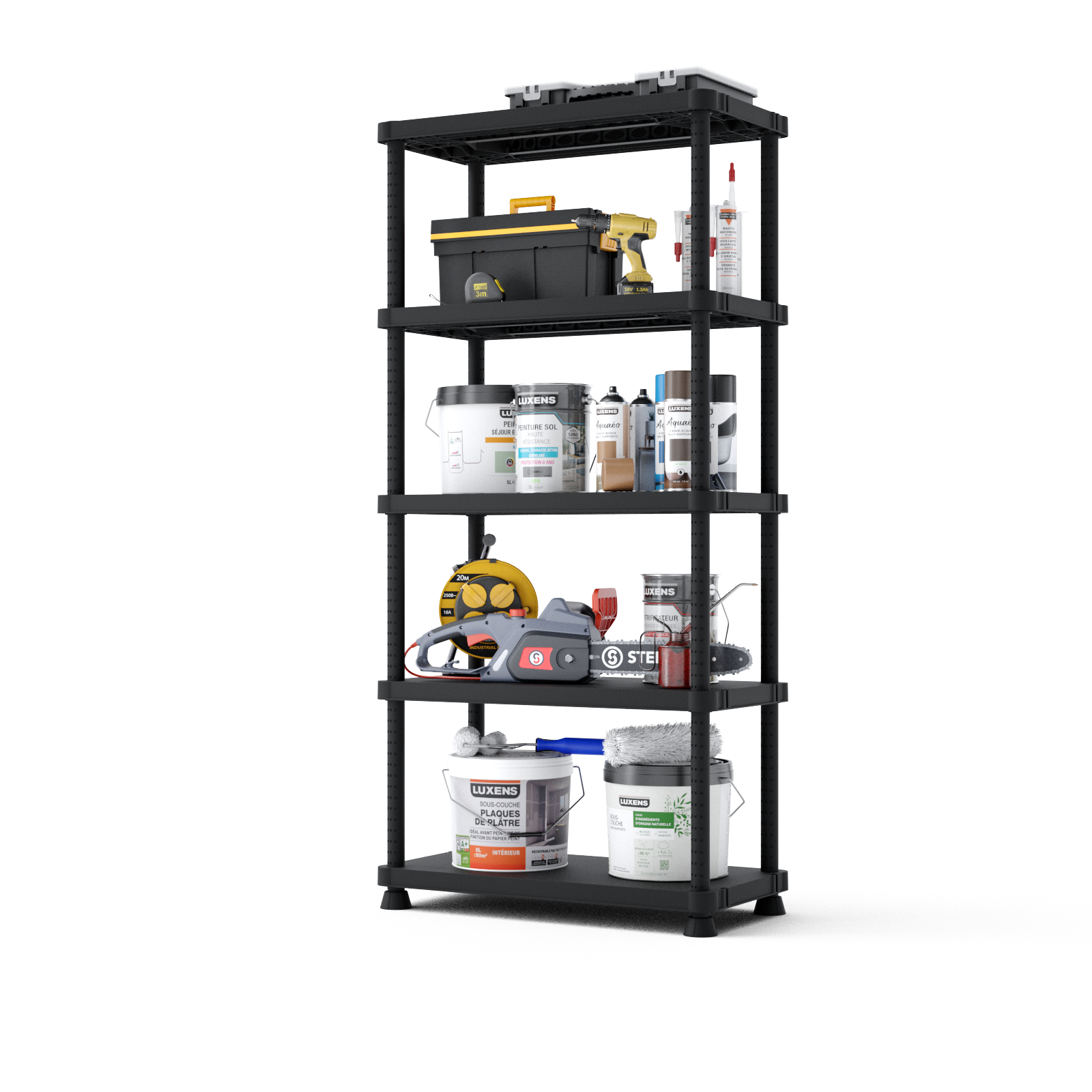 Scaffale in kit 5 ripiani L 90 x P 45 x H 187.5 cm nero, portata per ripiano 50 kg - 6