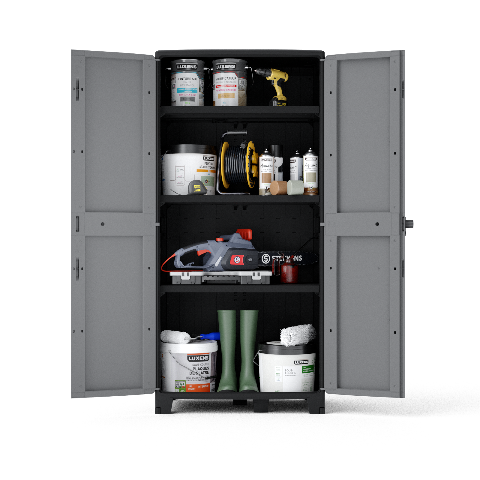 Armadio per scope Excellence SPACEO in polipropilene, grigio e nero L 85 x H 180 x P 52 cm 2 ante, adatto per interno/esterno - 10