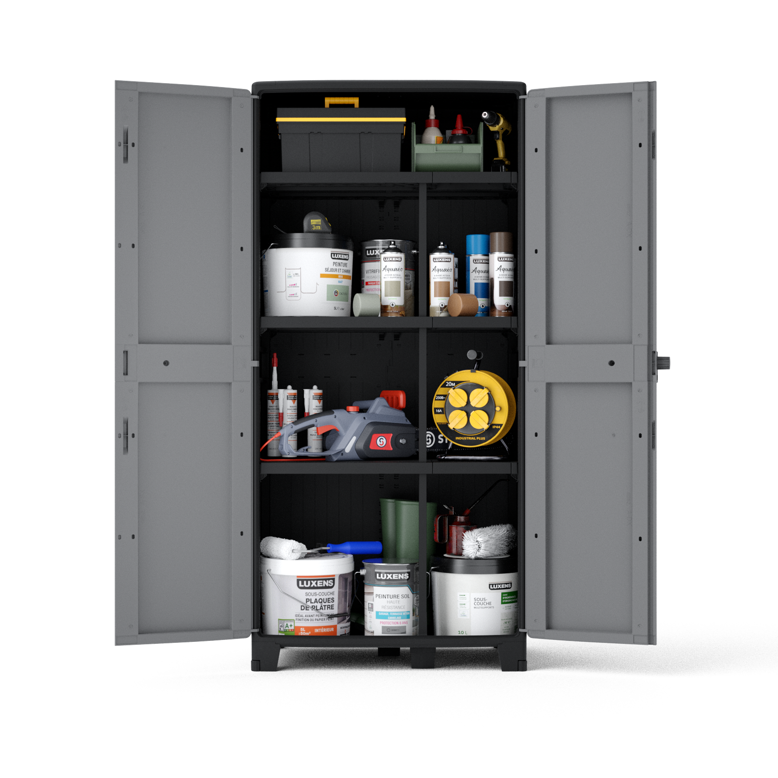 Armadio per scope Excellence SPACEO in polipropilene, grigio e nero L 85 x H 180 x P 52 cm 2 ante, adatto per interno/esterno - 11