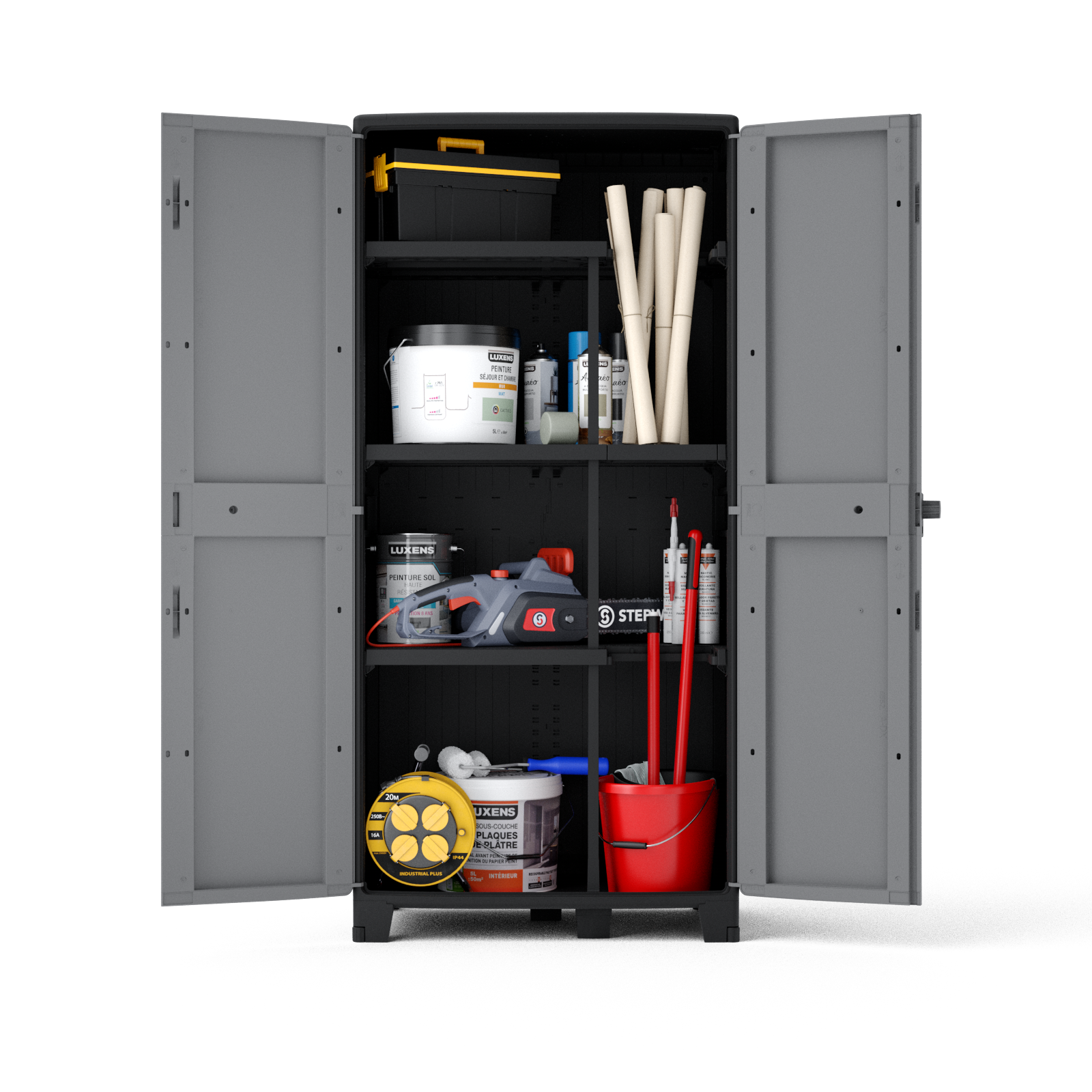 Armadio per scope Excellence SPACEO in polipropilene, grigio e nero L 85 x H 180 x P 52 cm 2 ante, adatto per interno/esterno - 12