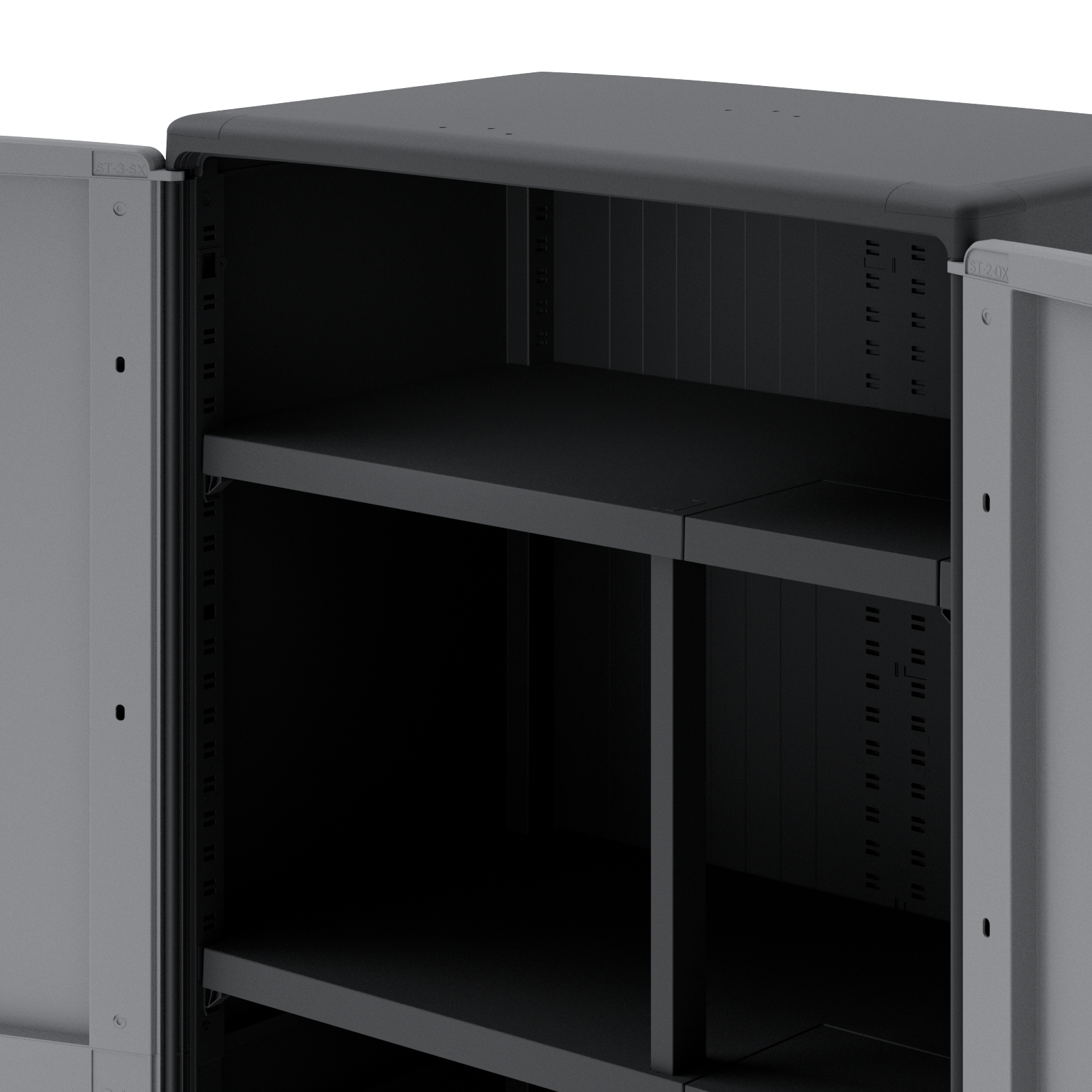 Armadio per scope Excellence SPACEO in polipropilene, grigio e nero L 85 x H 180 x P 52 cm 2 ante, adatto per interno/esterno - 17