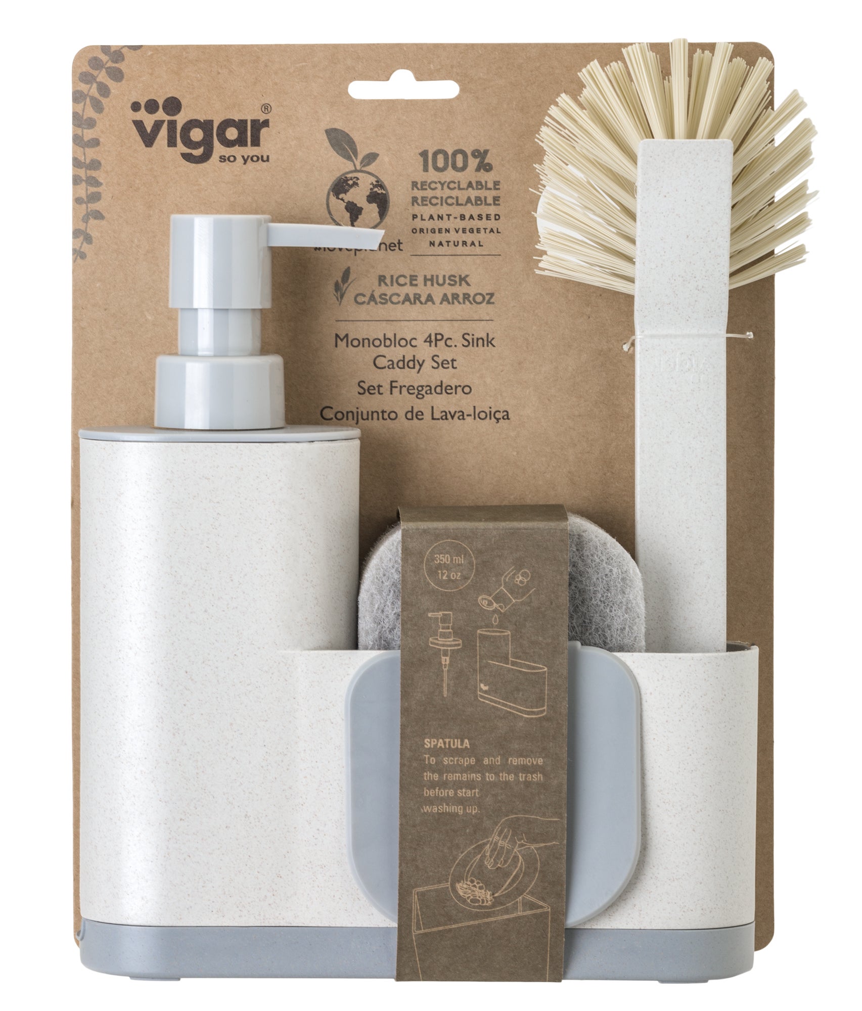 Conjunto doseador com porta-esponjas VIGAR 4 PEÇAS BRANCO/AZUL - 6