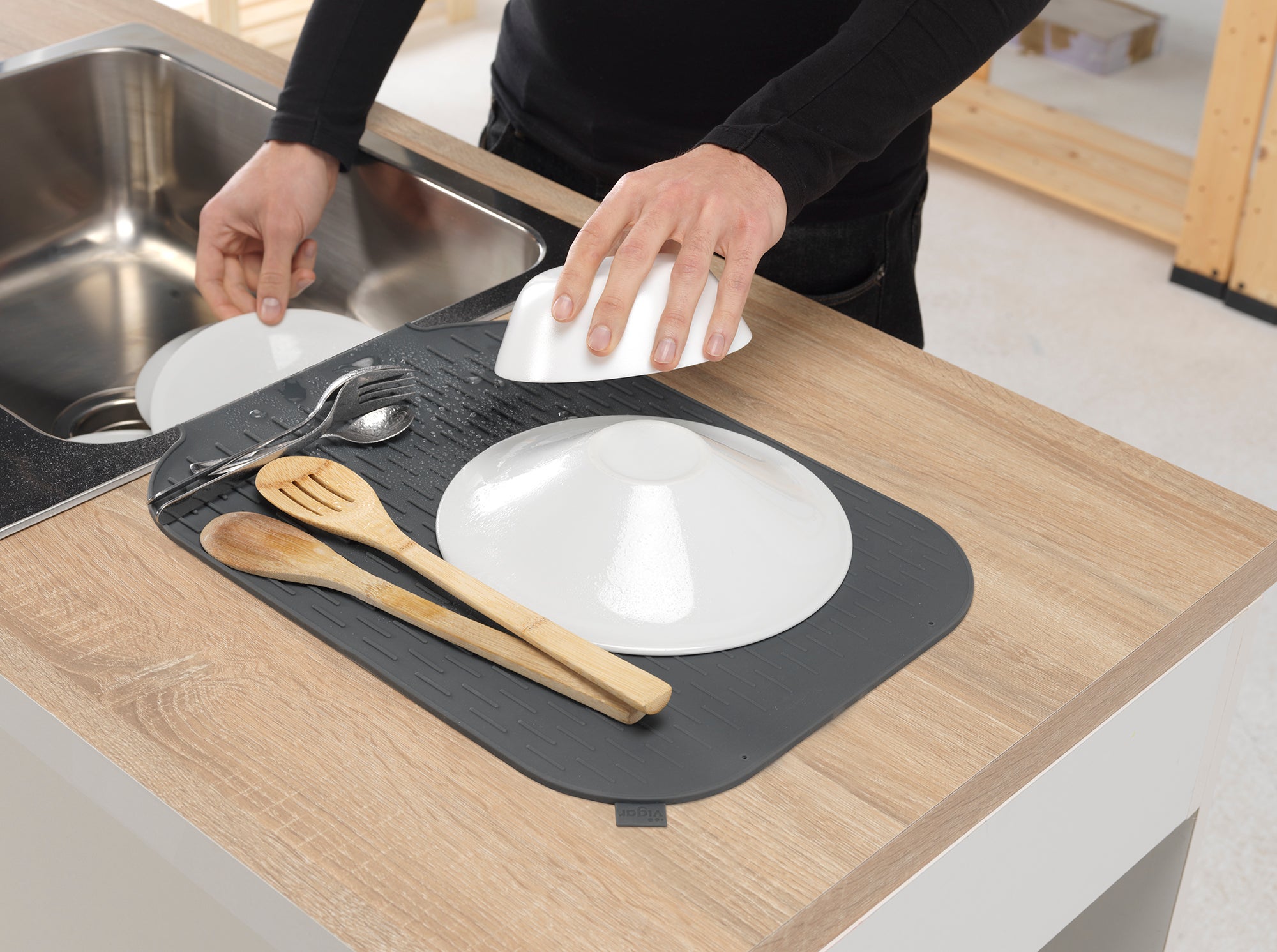 Tapete para lava-louça silicone 43X33 cm cinza - 6