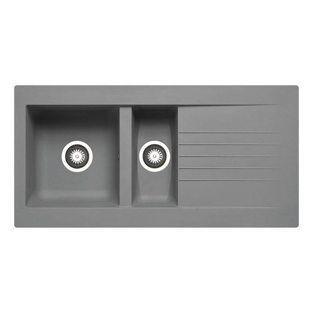 Lavello integrato 1.5 vasche in resina grigio DELINIA Scirocco L 50 x L 100 cm, reversibile