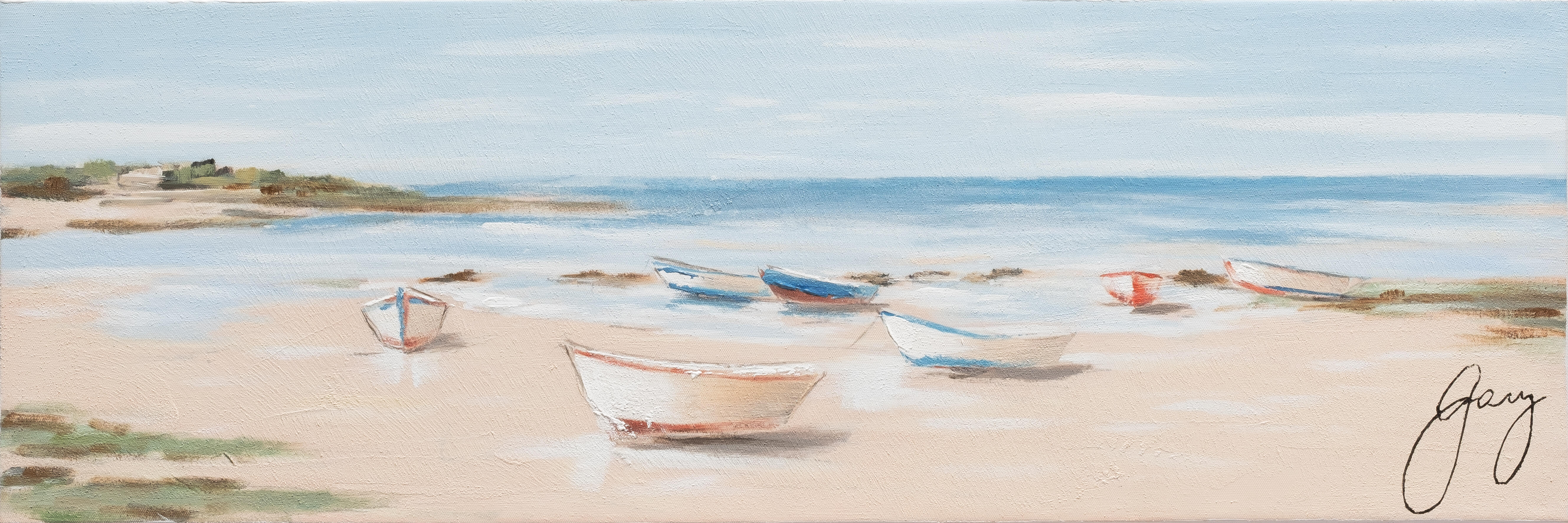 Tela pintada 30 x 90 cm BARCOS BEIRA MAR - 2