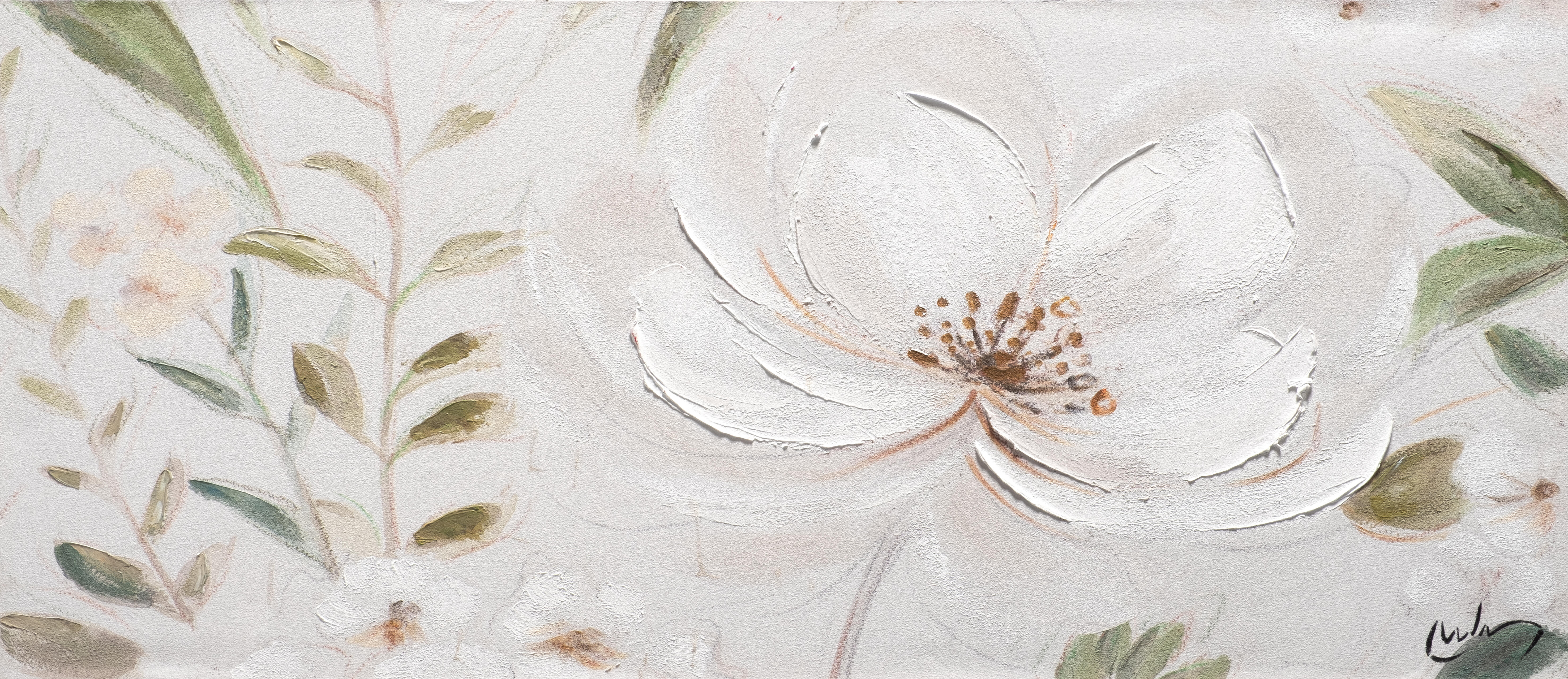 Tela pintada 65 x 150 cm NENUFARES BRANCOS - 5