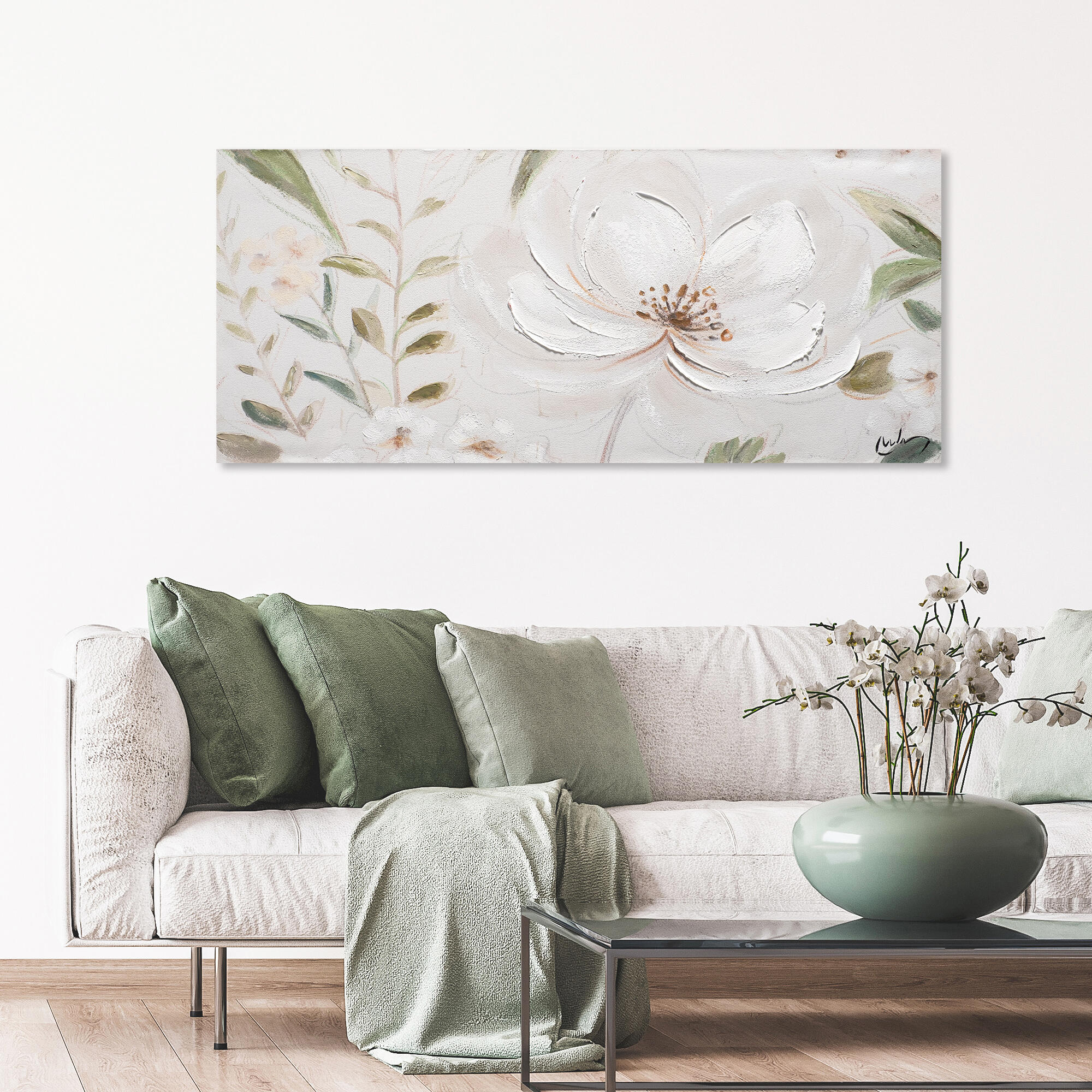 Tela pintada 65 x 150 cm NENUFARES BRANCOS - 3