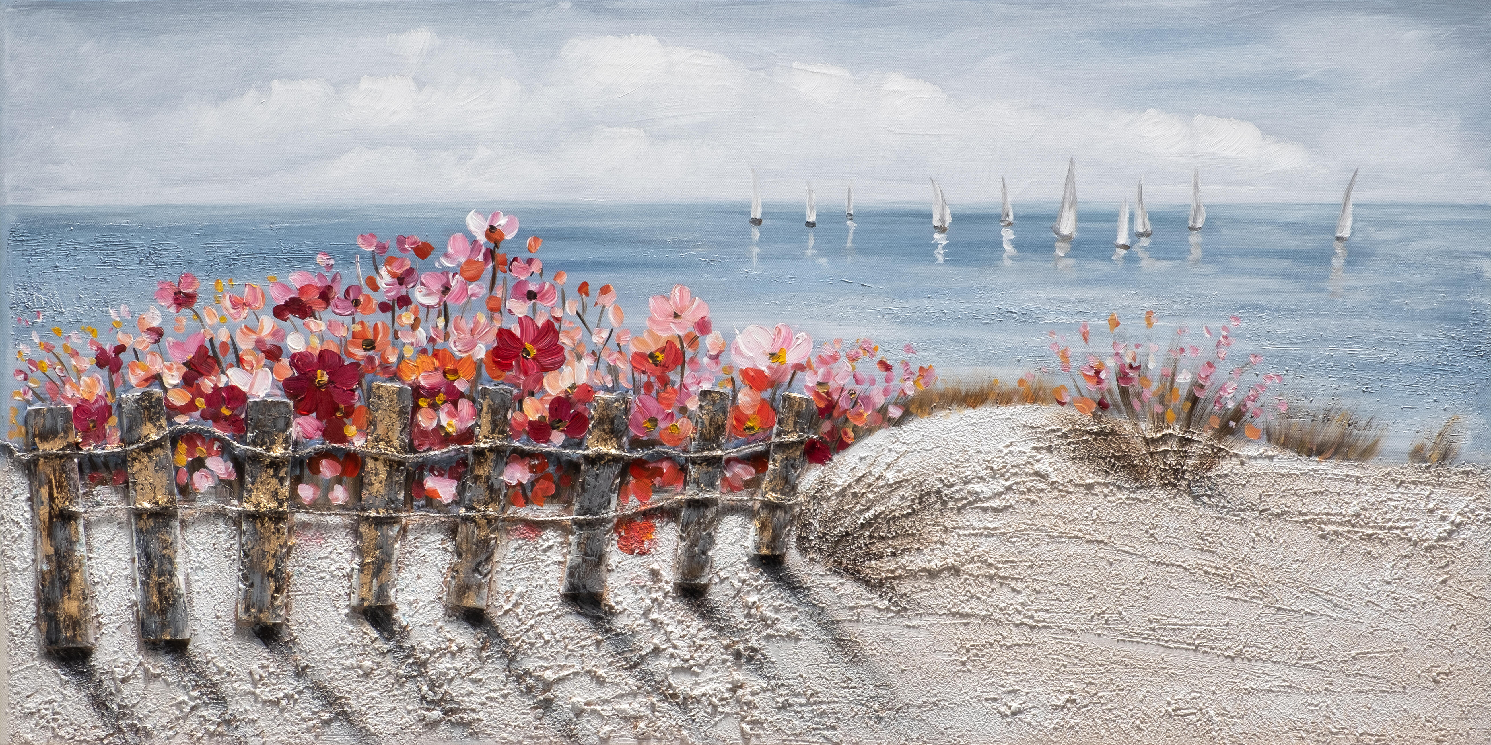 Tela pintada 60 x 120 cm BEIRA MAR FLORES - 2