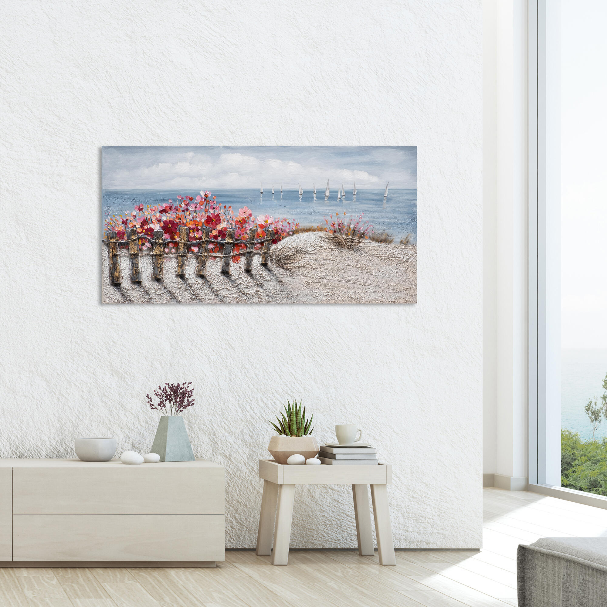 Tela pintada 60 x 120 cm BEIRA MAR FLORES - 3