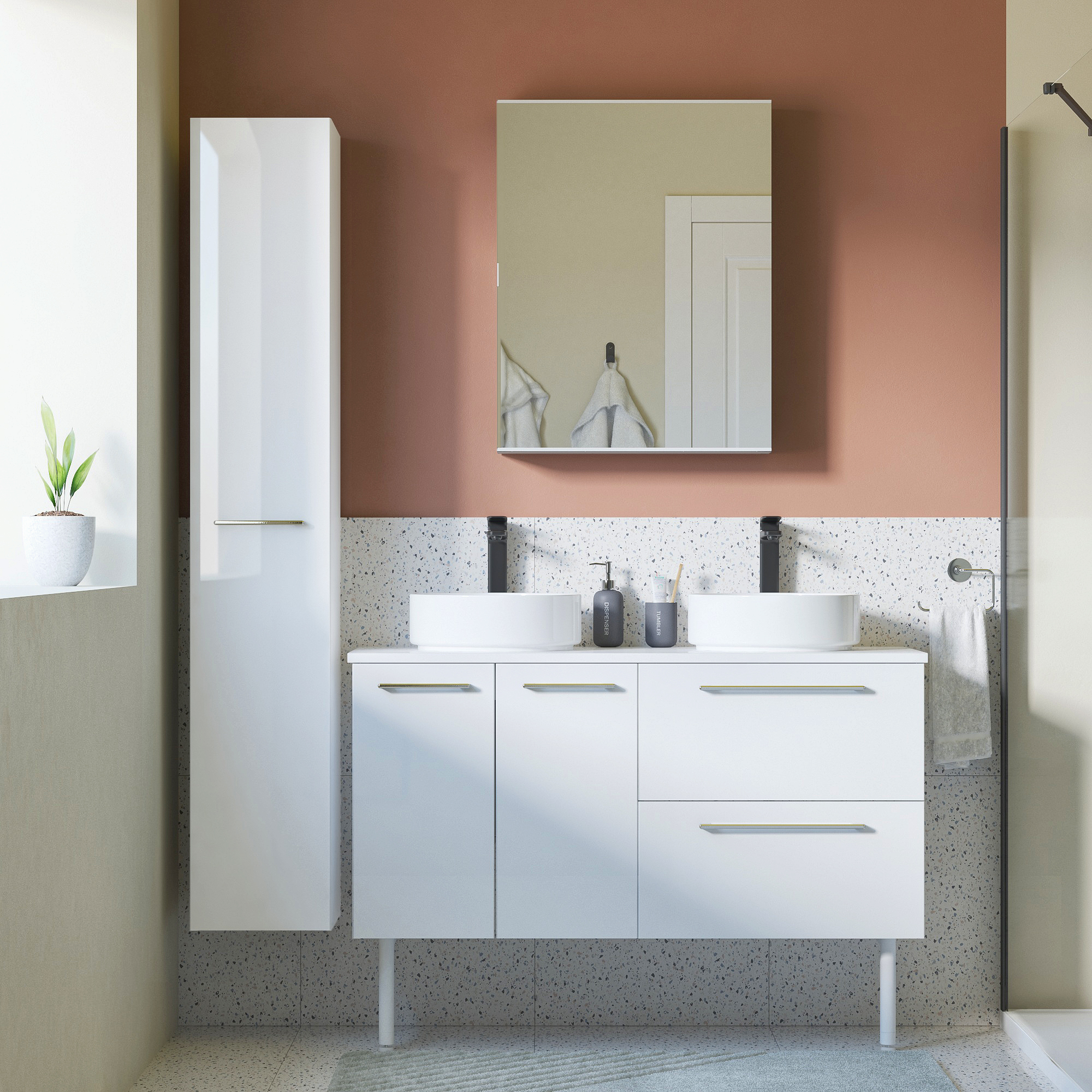 Mobile da bagno sospeso sotto lavabo L 60 x H 57.7 x P 46 cm bianco laminato lucido, 2 ante SENSEA Remix - 5