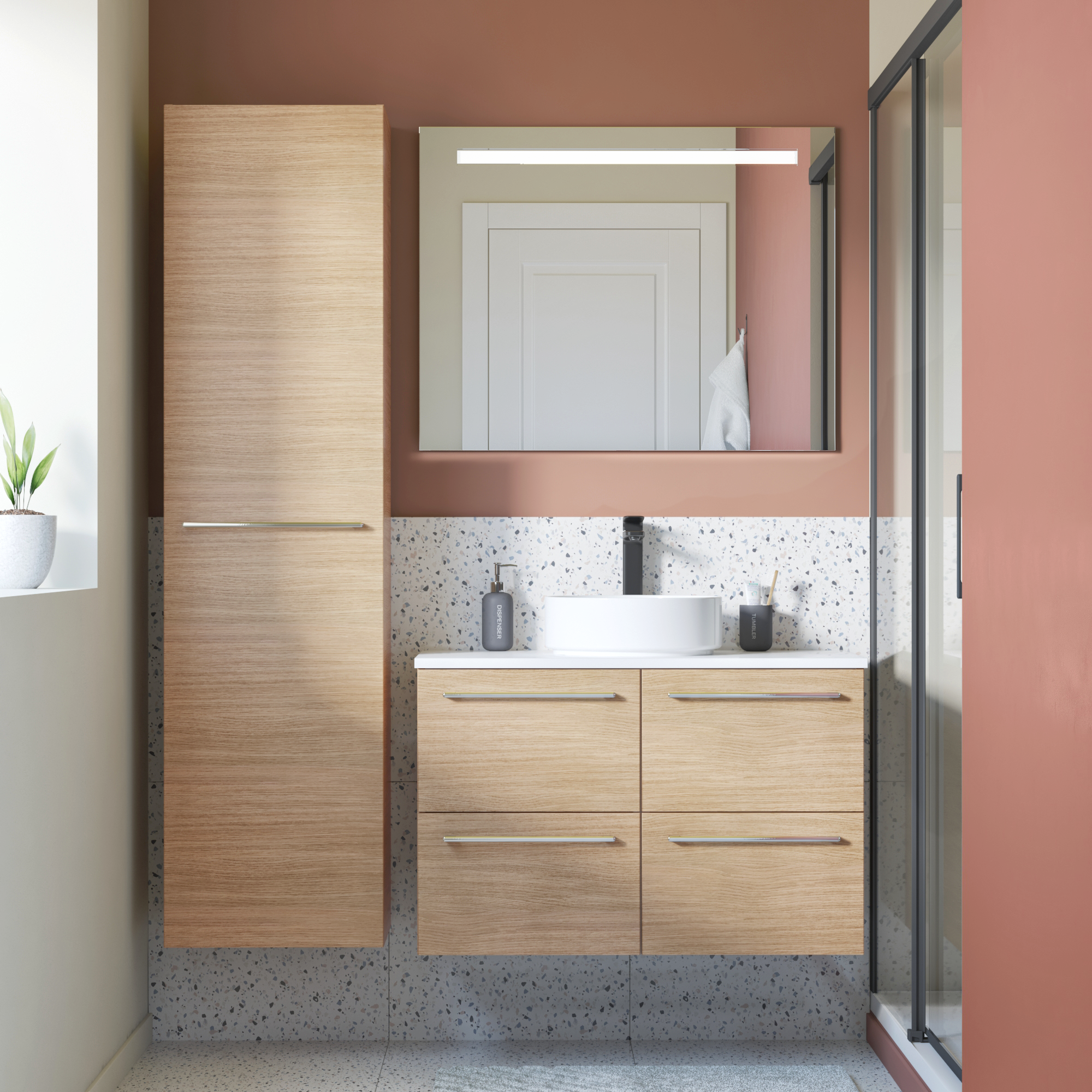 Encimera lavabo remix roble 91x49x1.8 cm