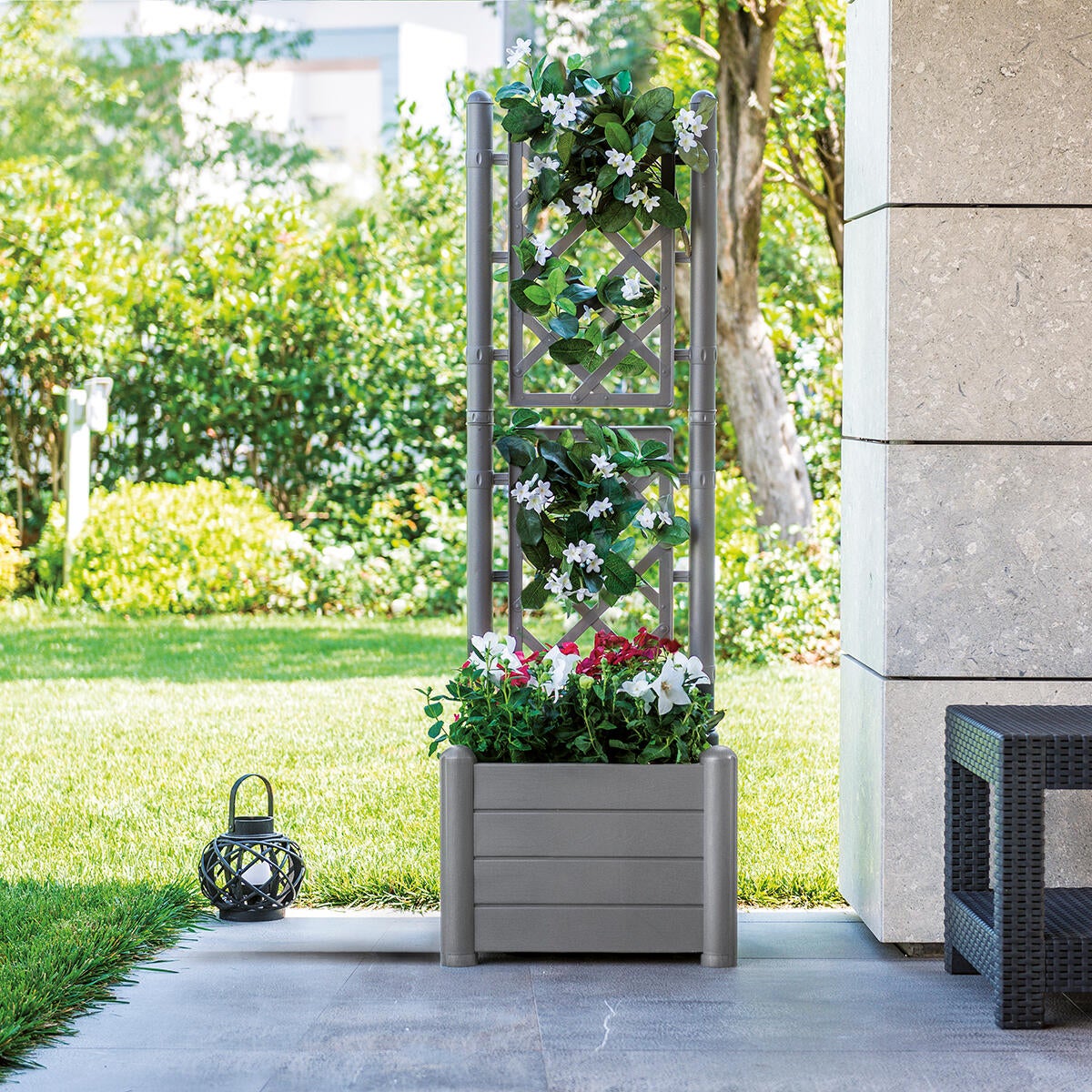 Stefanplast Fioriera Quadrata Italia 43 Cm – Stone Grey Effetto Legno – 30 Litri, Resistente Al Gelo E UV – Per Balcone E Giardino