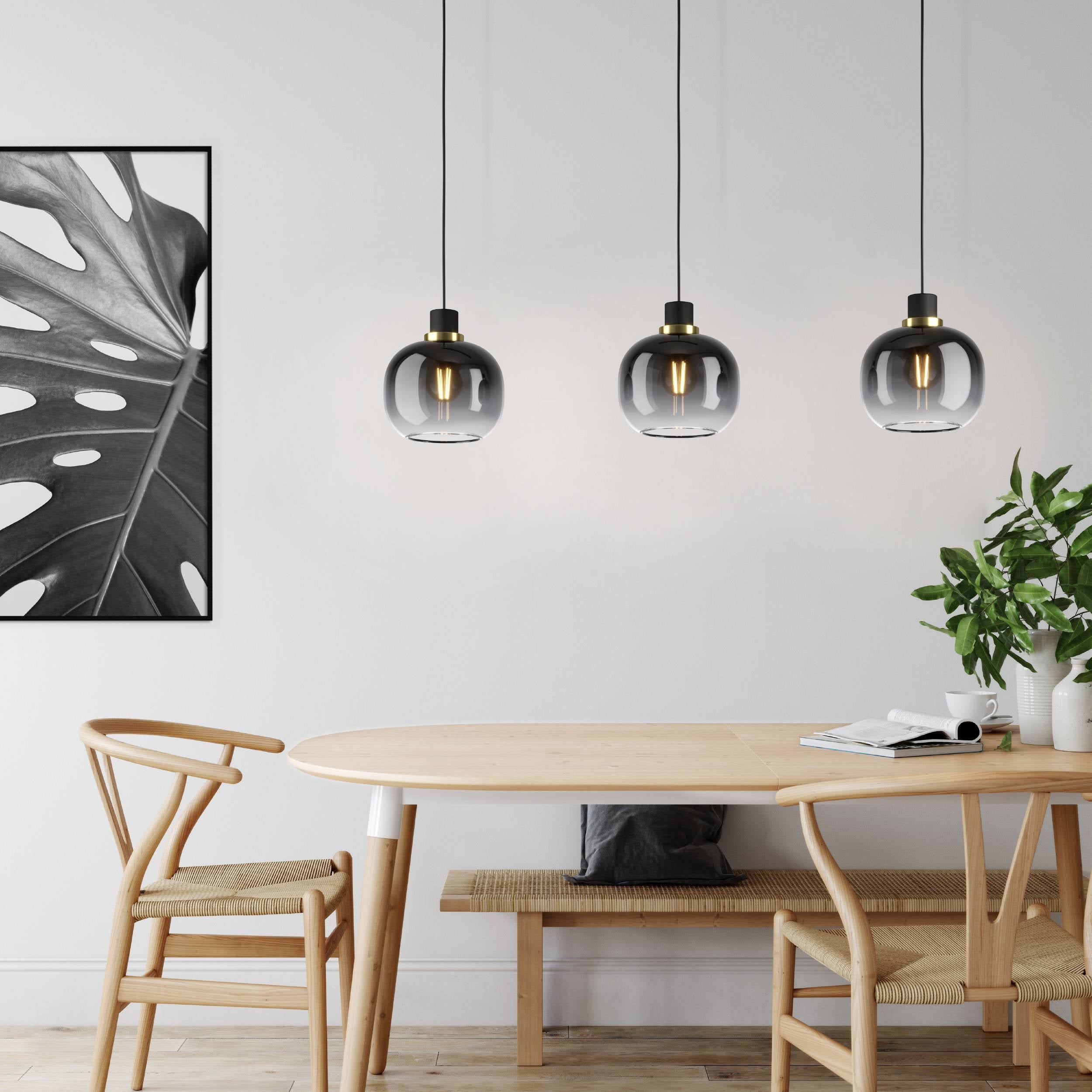 EGLO Lampadario Glamour Oilella grigio paralume nero 3x E27 Ø0cm