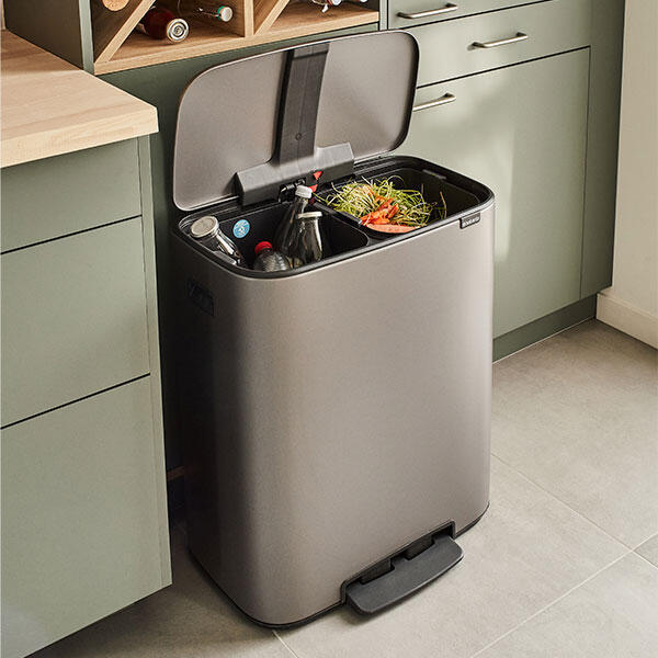 Balde Lixo Ecológico Retangular 14+14 L para Móveis de Cozinha