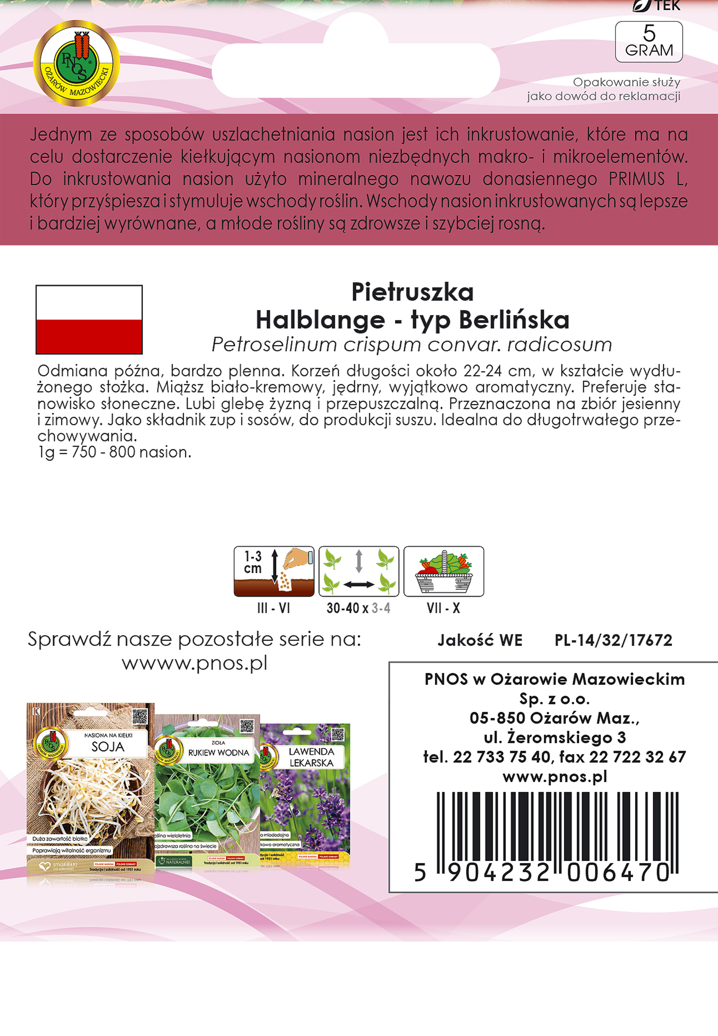 Pietruszka korzeniowa Halblange nasiona inkrustowane Pnos - 2