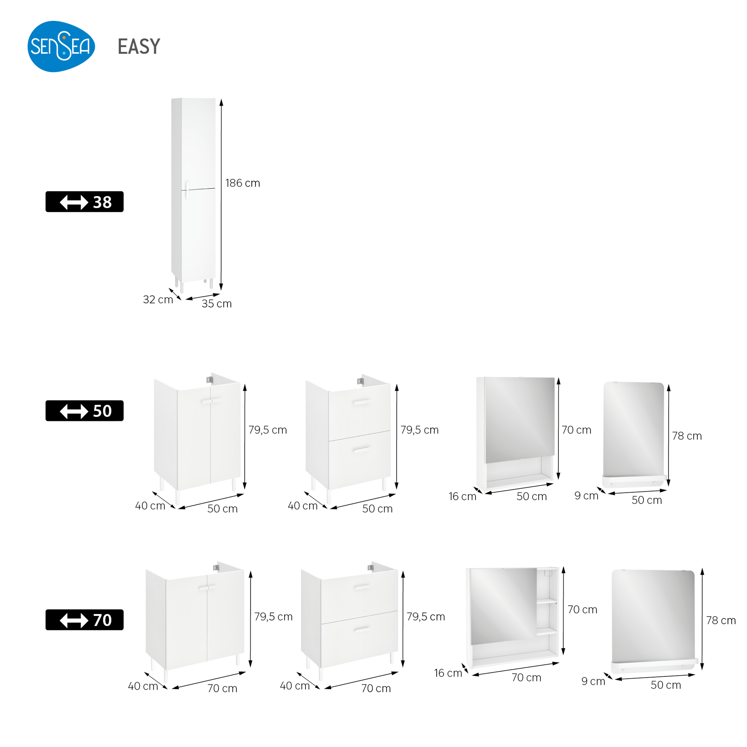 Szafka lustrzana bez oświetlenia Easy 50 x 70 Sensea - 14