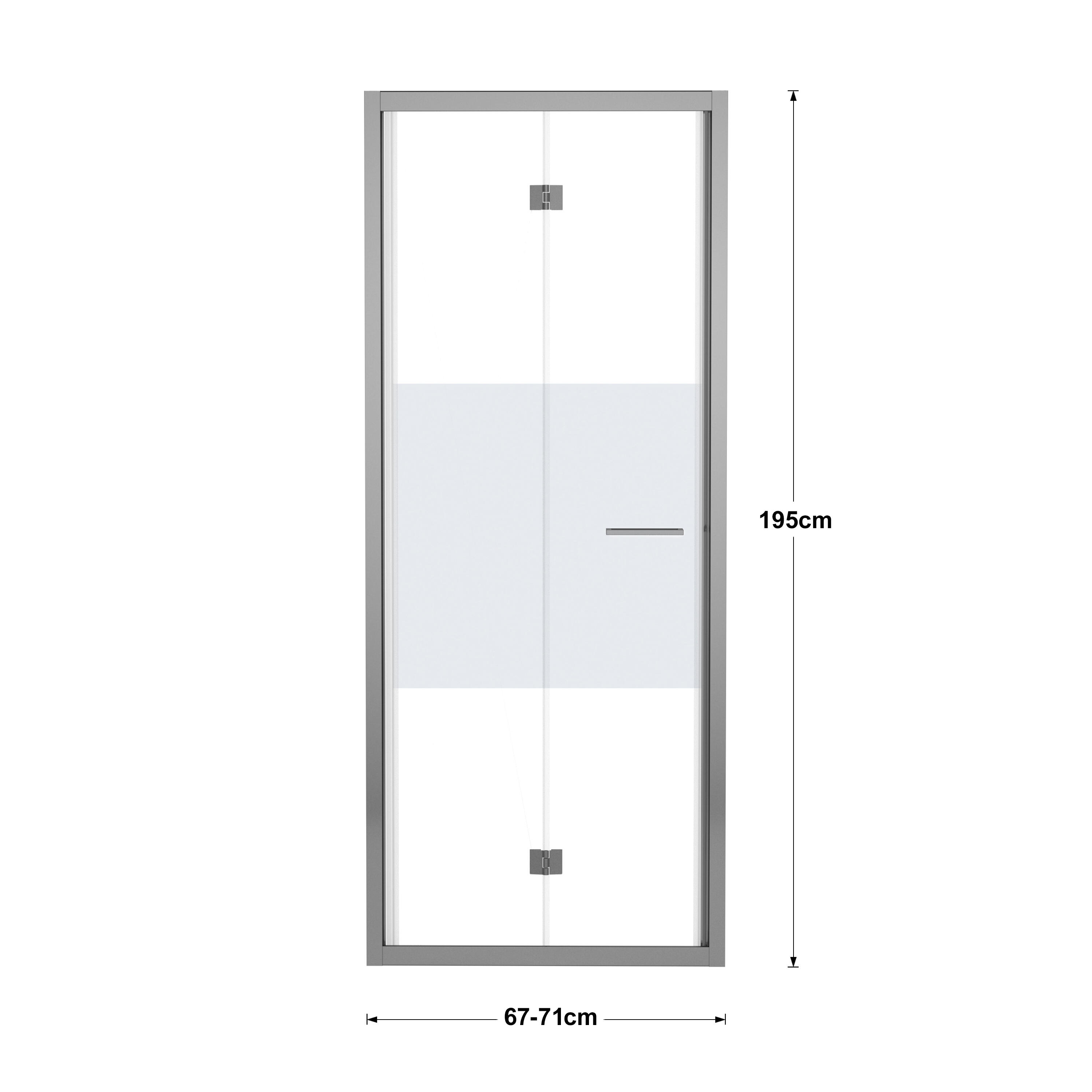 Porta doccia pieghevole L 67-71 cm x H 195 cm per nicchia in vetro smerigliato SP. 6 mm, profilo lucido cromo, serie Record - 2