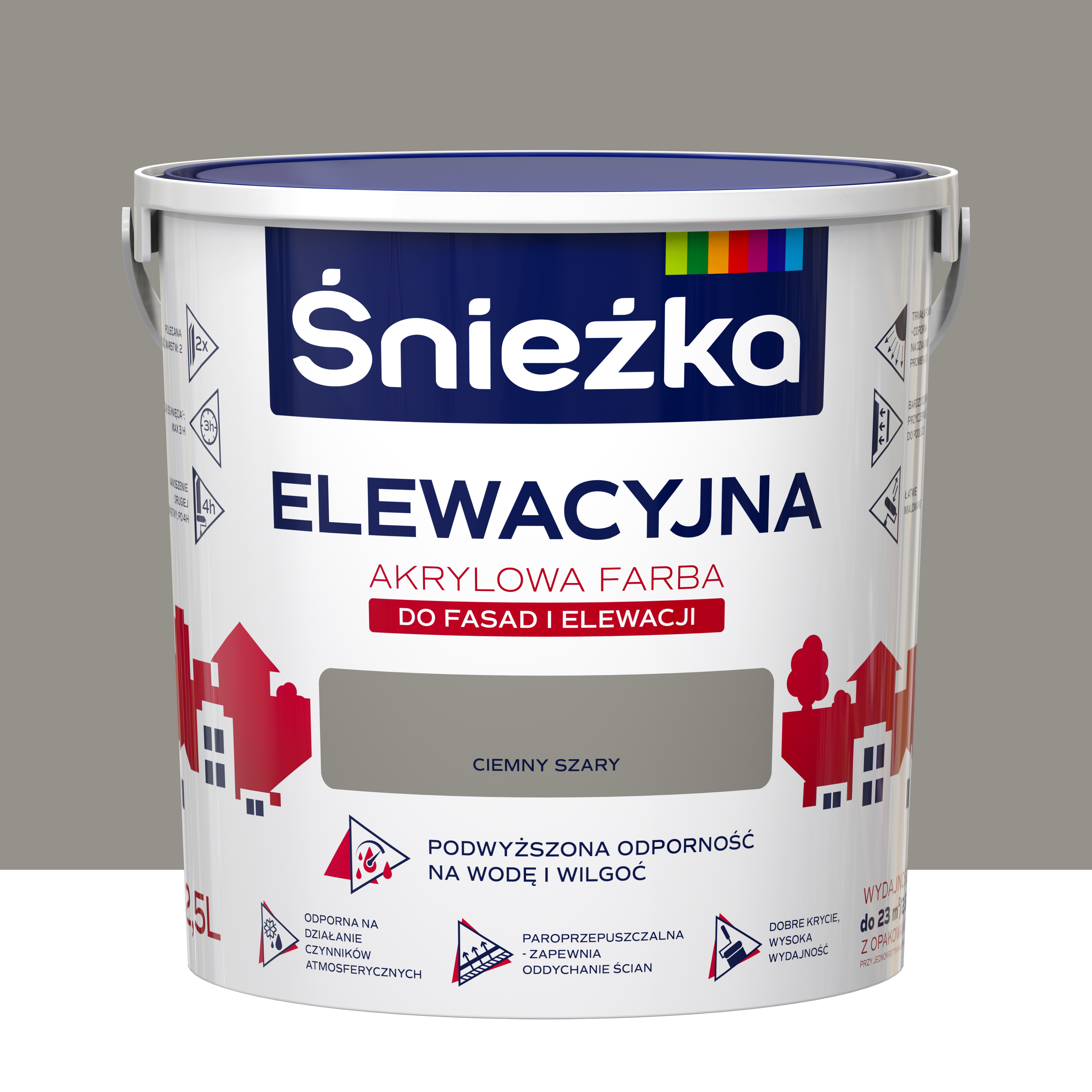 Farba elewacyjna akrylowa 2.5 l Ciemny szary Śnieżka