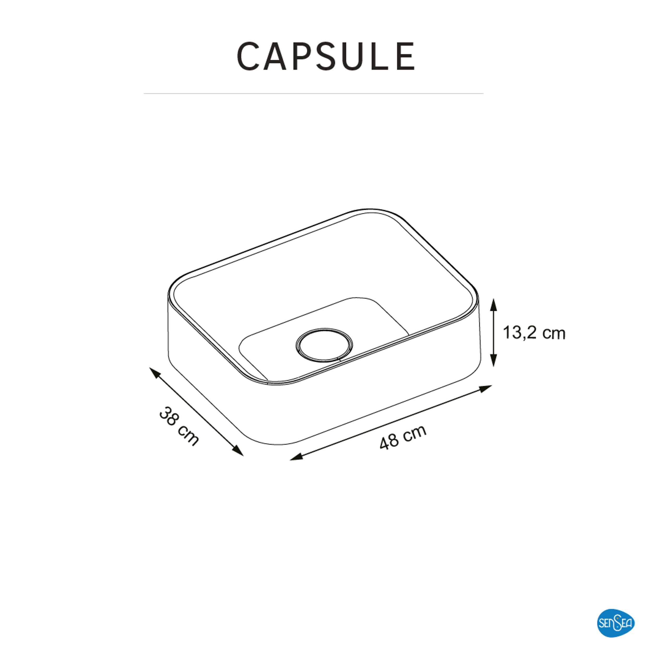Umywalka konglomeratowa nablatowa Capsule 48 x 38 Sensea - 8