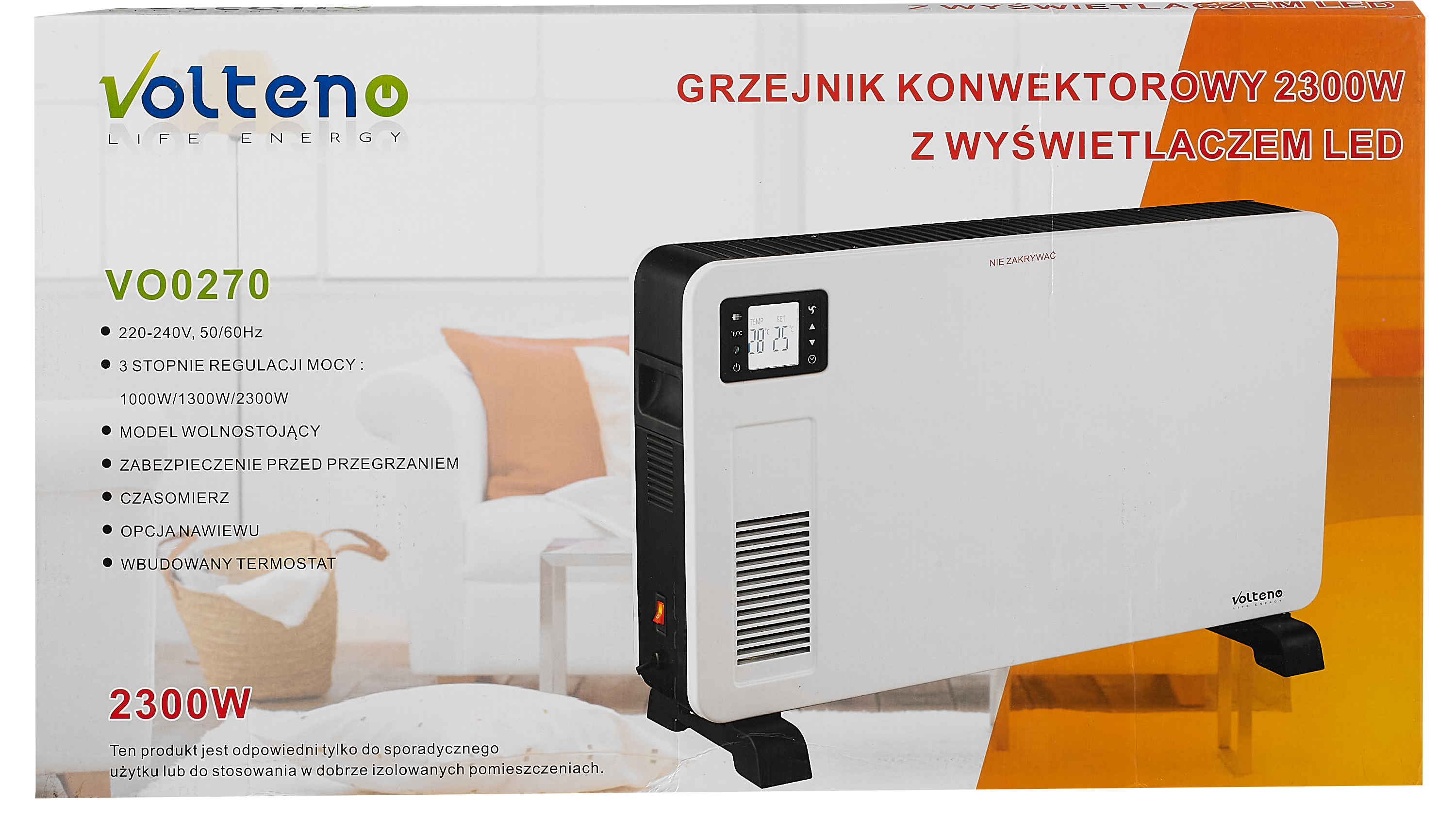 Grzejnik konwektorowy przenośny z wyświetlaczem 2300 W VOLTENO - 6