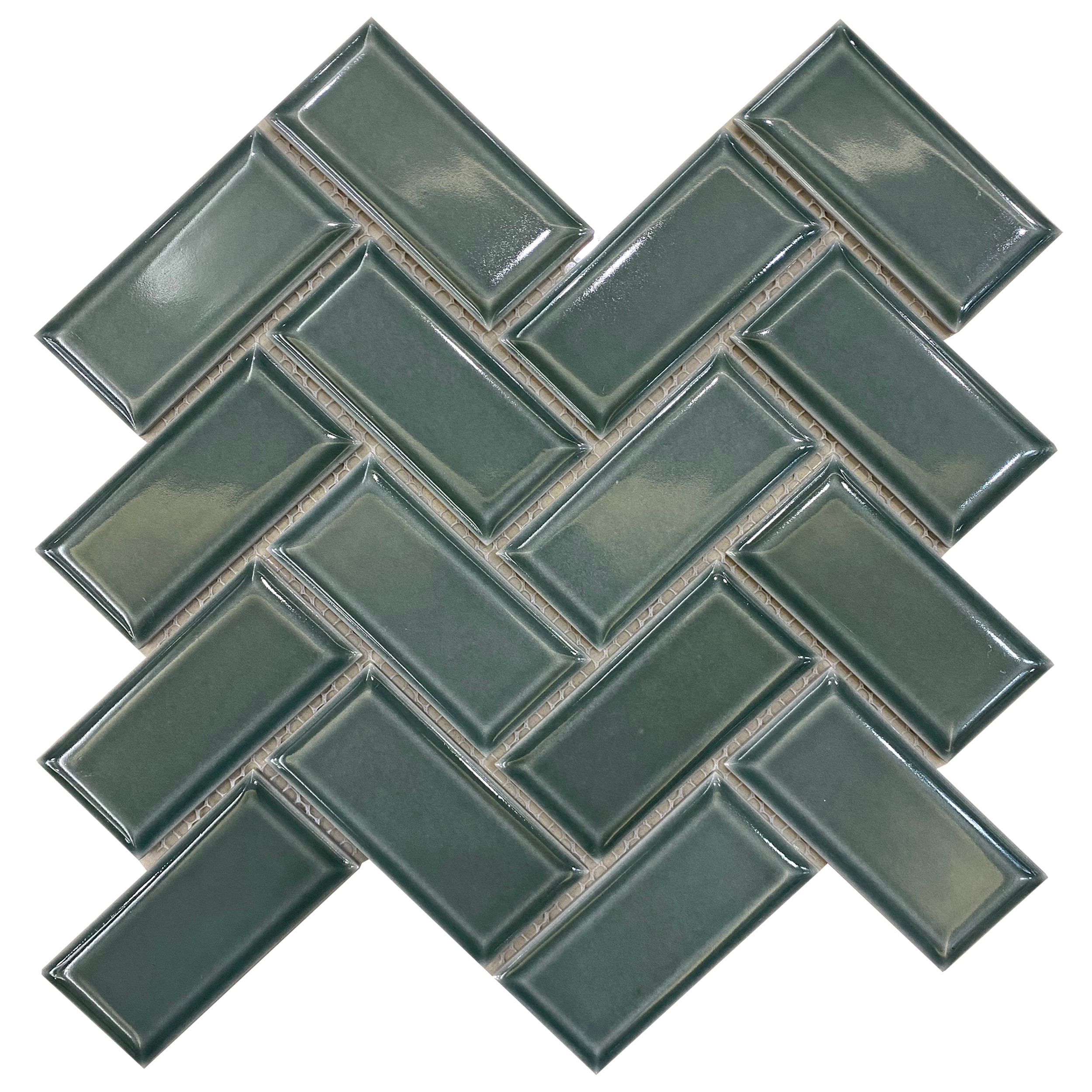 Mosaico in porcellana Metro Chevron verde lucido L 34 x L 31cm x Sp. 6.5 mm - 12
