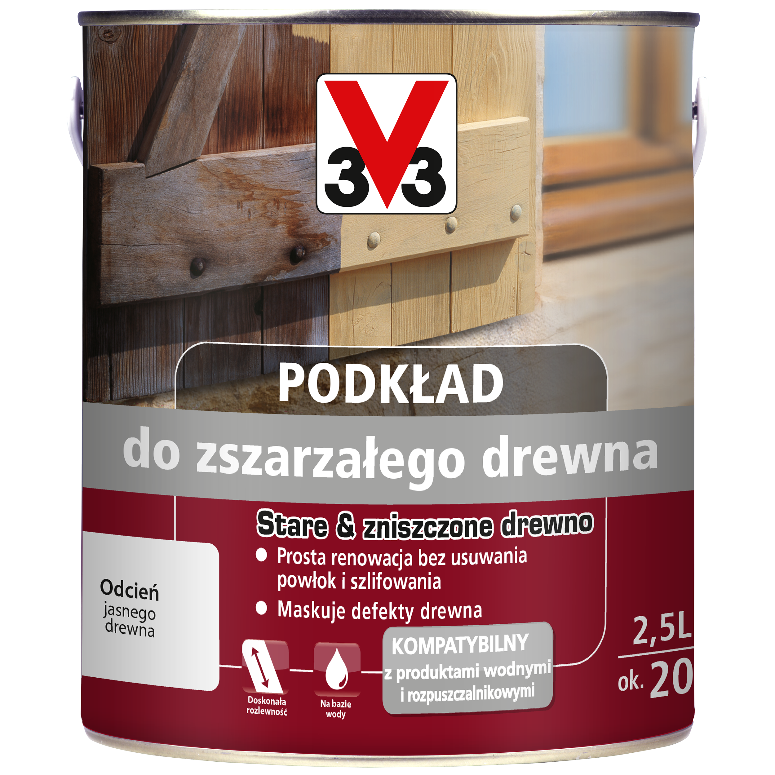 Podkład do zszarzałego drewna 2.5 l jasny V33