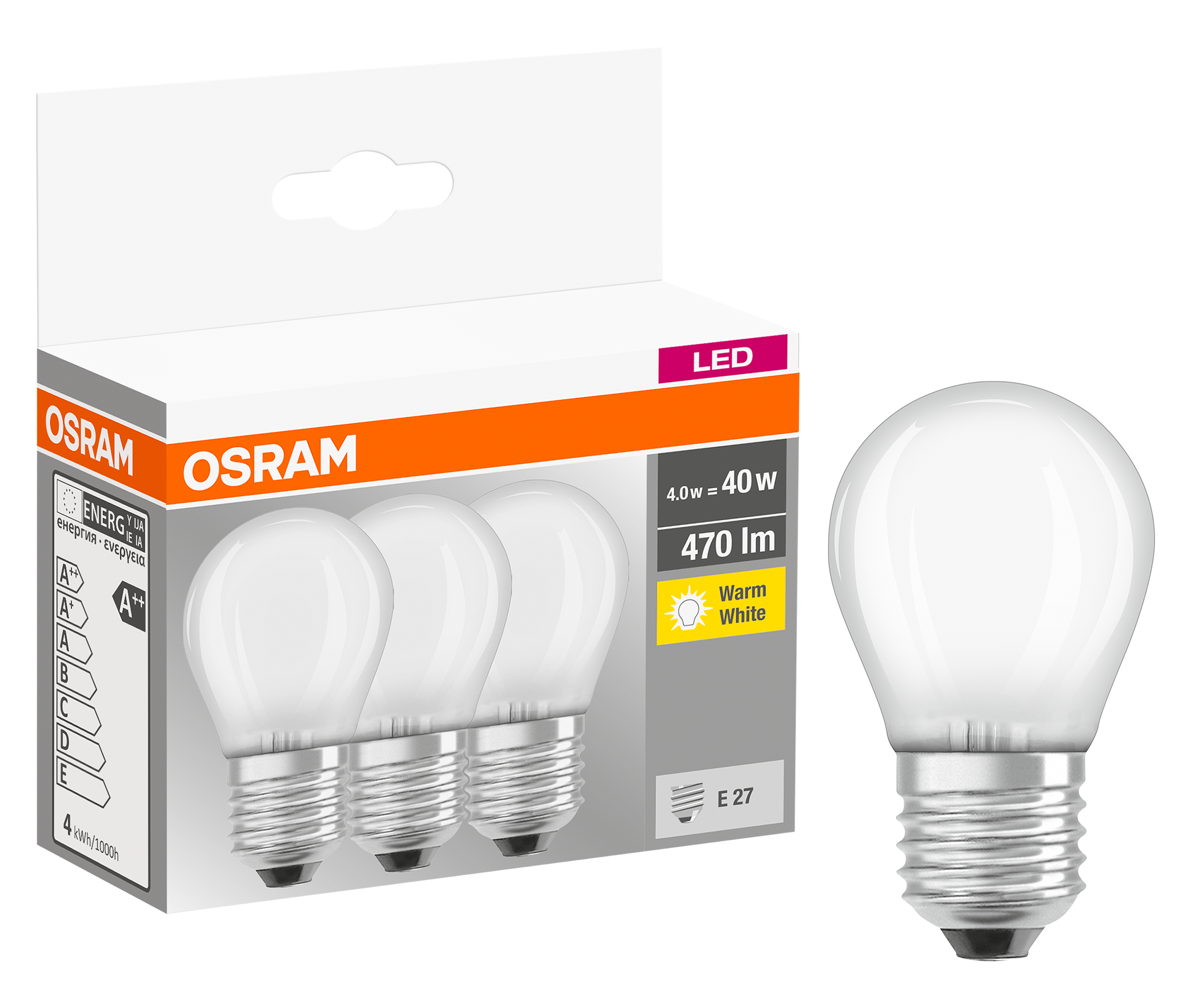 Żarówka LED 3 szt. E27 4 W = 40 W 470 lm Ciepła OSRAM