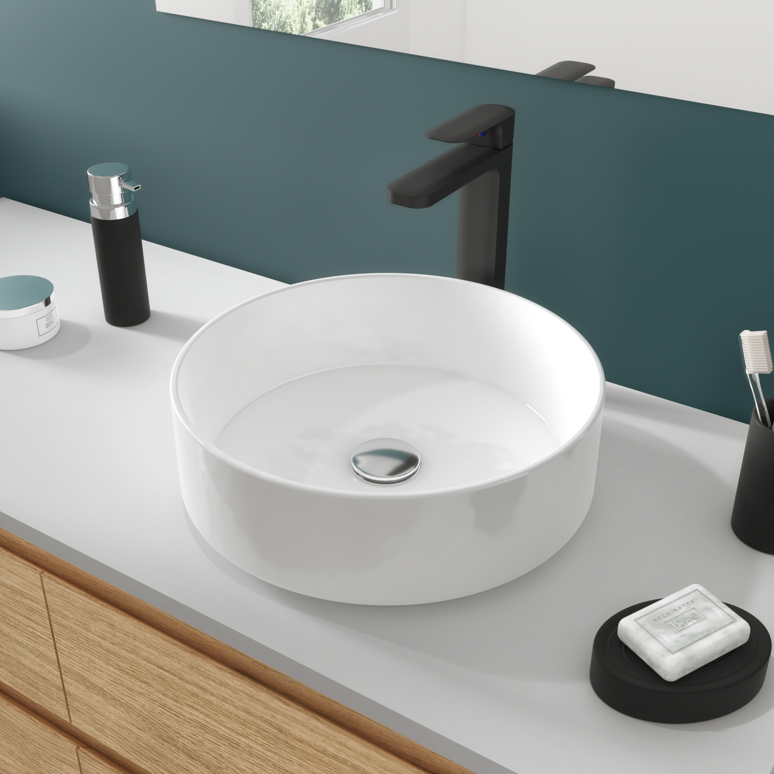 Lavabo sobre encimera de cerámica Studio 37 cm de diámetro redondo blanco brillante - 4