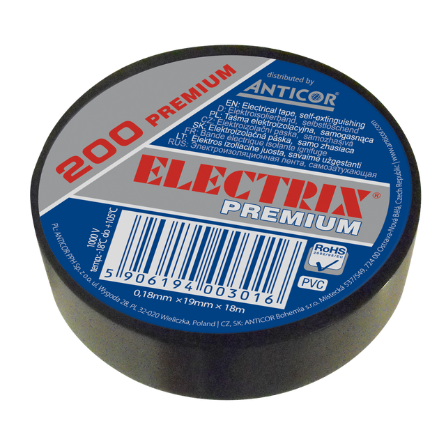 Taśma izolacyjna 19 mm 18 m czarna ELECTRIX 200 PREMIUM