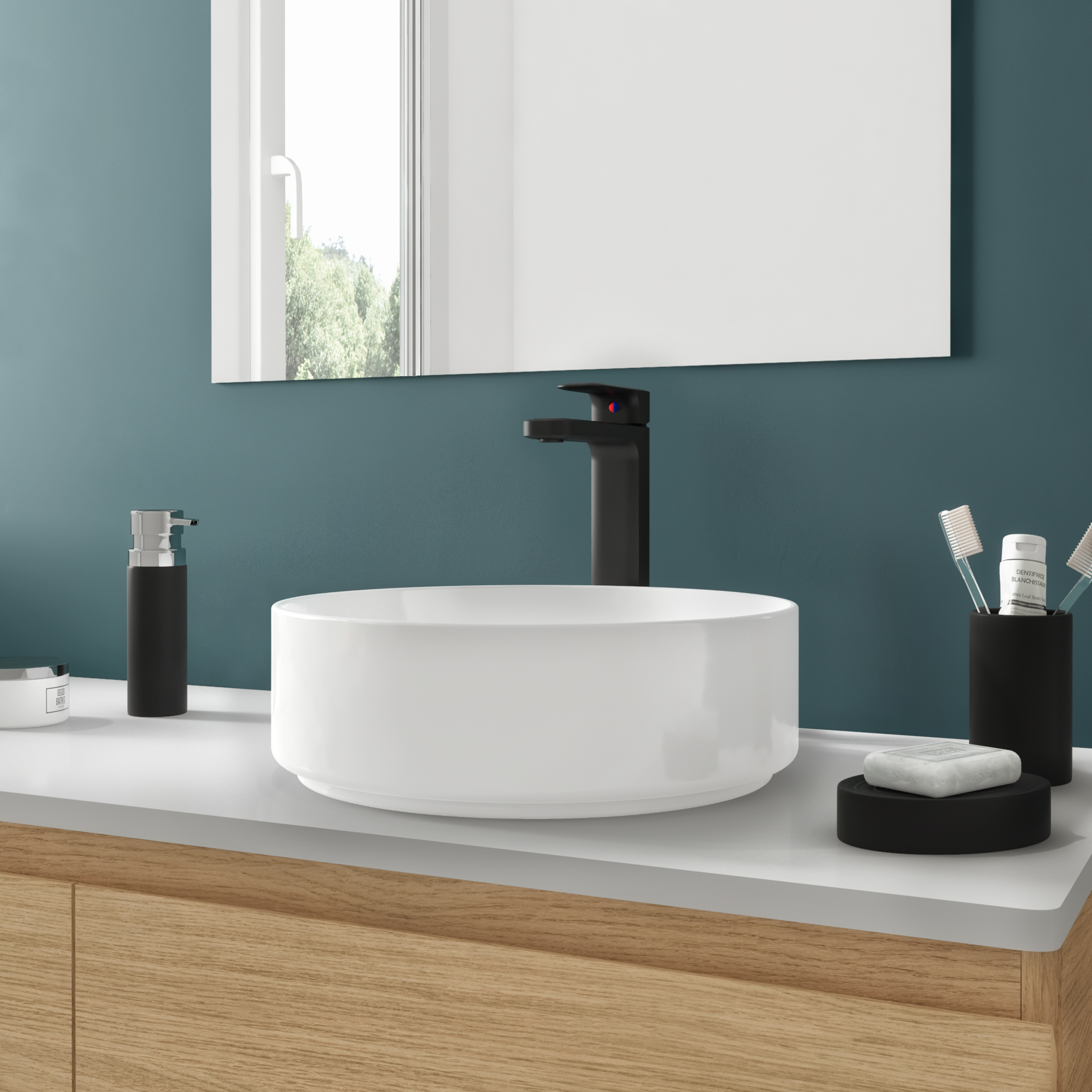 Lavabo sobre encimera de cerámica Studio 37 cm de diámetro redondo blanco brillante - 3
