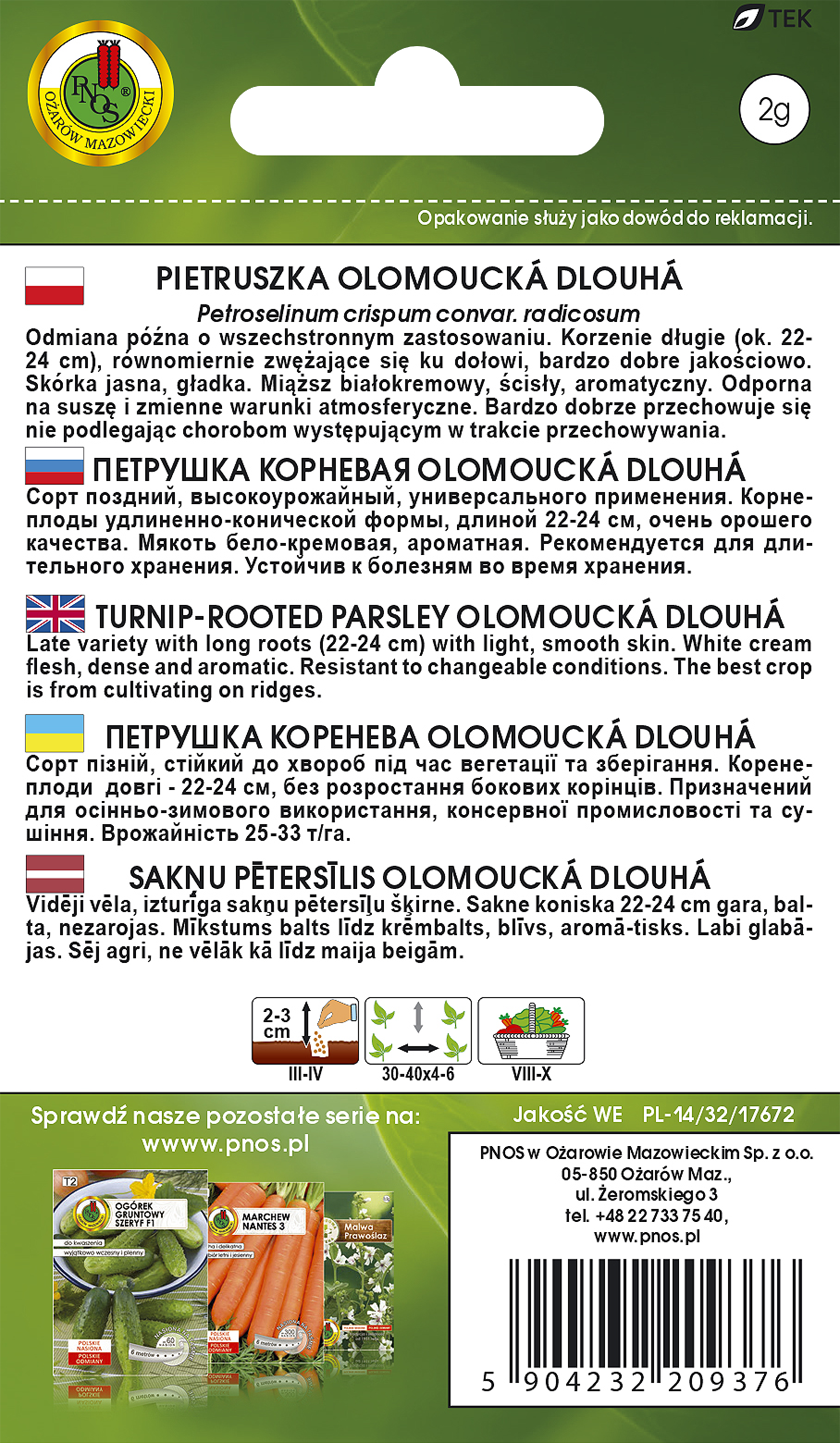 Pietruszka korzeniowa Olomuncka nasiona Pnos - 2