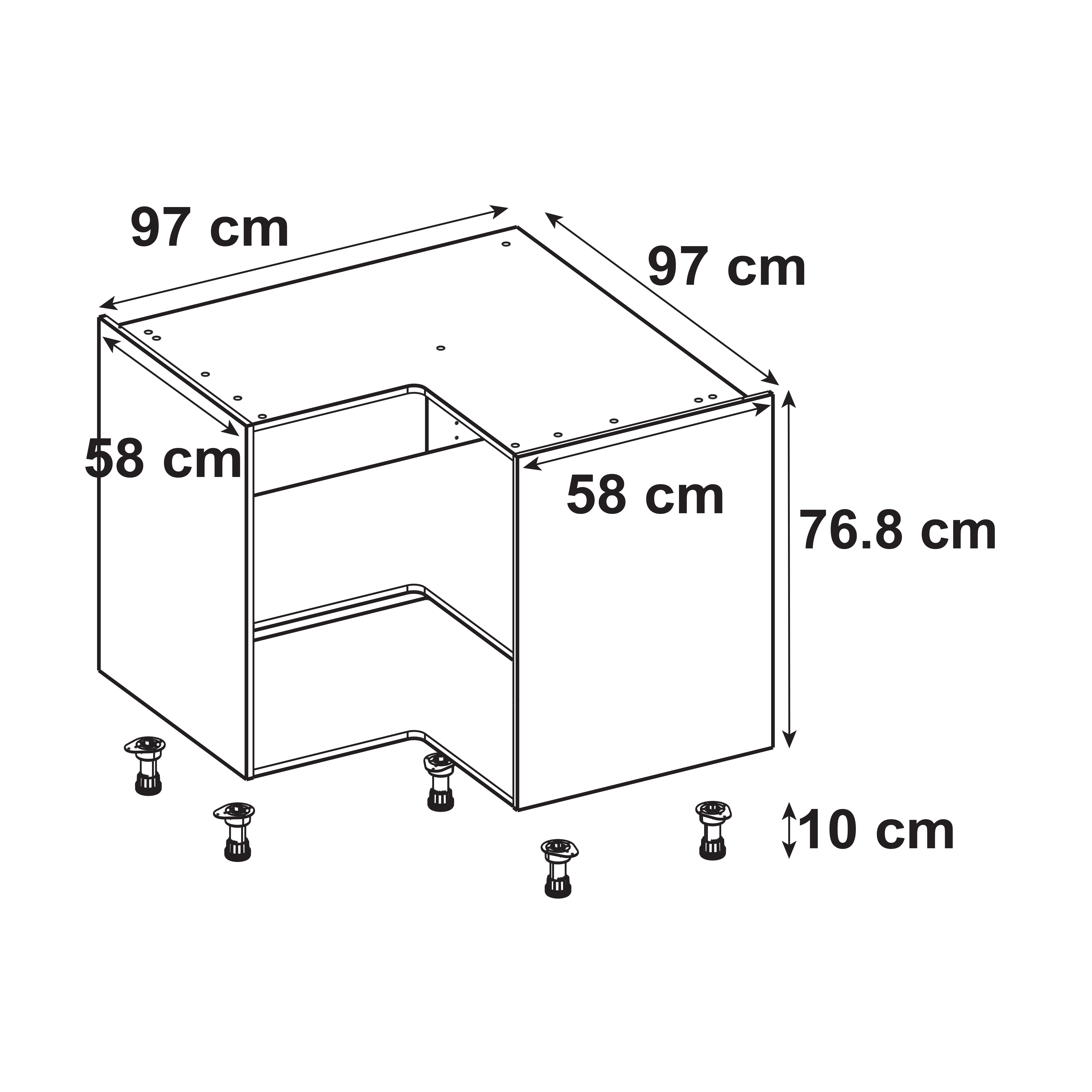 Mueble bajo de cocina  rincón angular gris DELINIA ID H76.8 X L97 X L 97 X P58 cm - 2