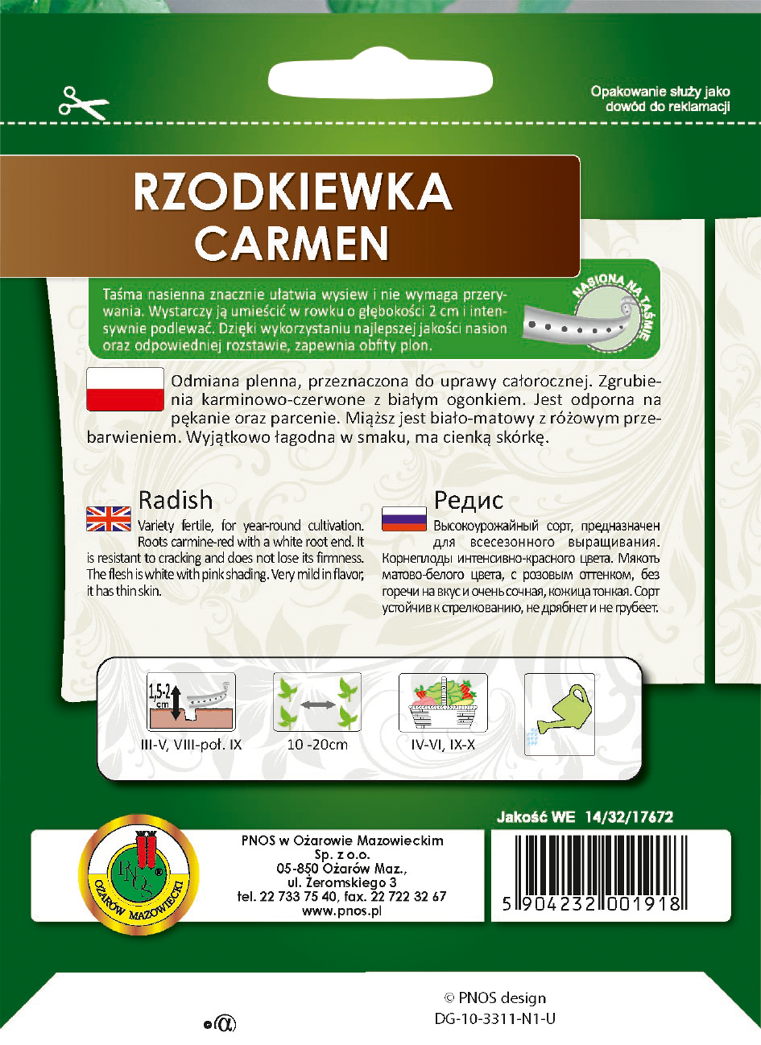 Rzodkiewka Carmen nasiona na taśmie 6 m Pnos - 2